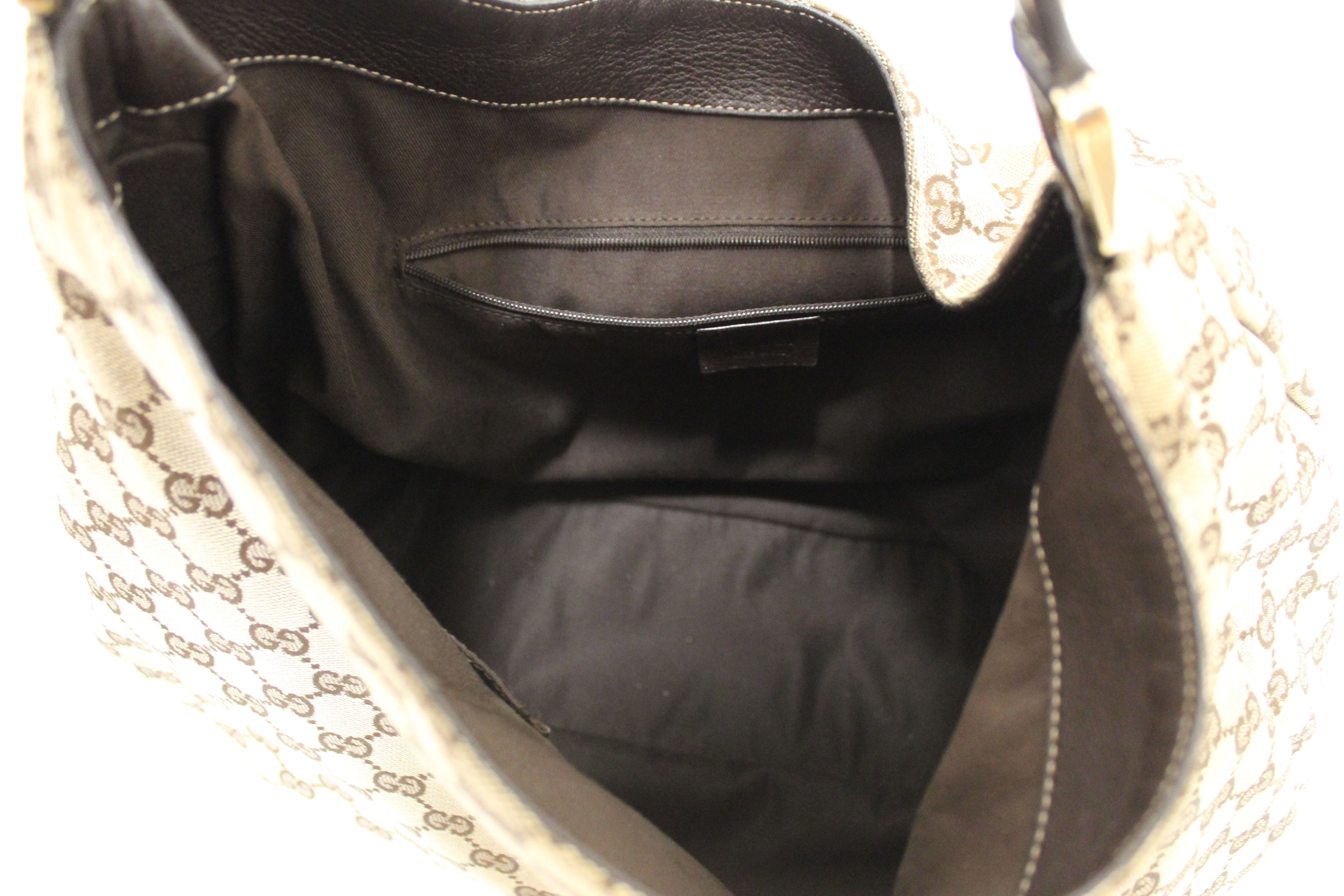 Authentic Gucci Brown GG Canvas Medium Web Hobo Shoulder Bag