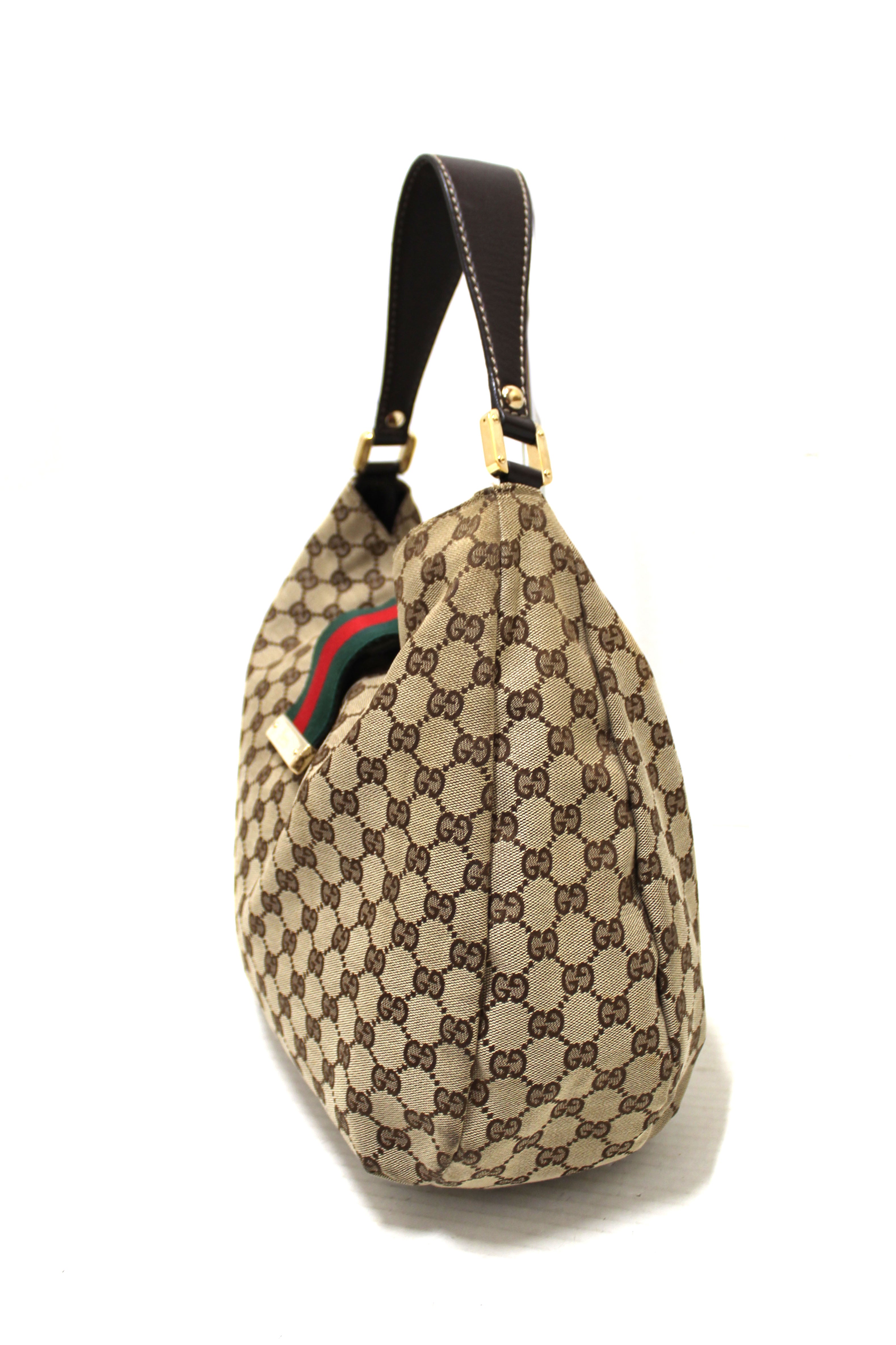 Authentic Gucci Brown GG Canvas Medium Web Hobo Shoulder Bag