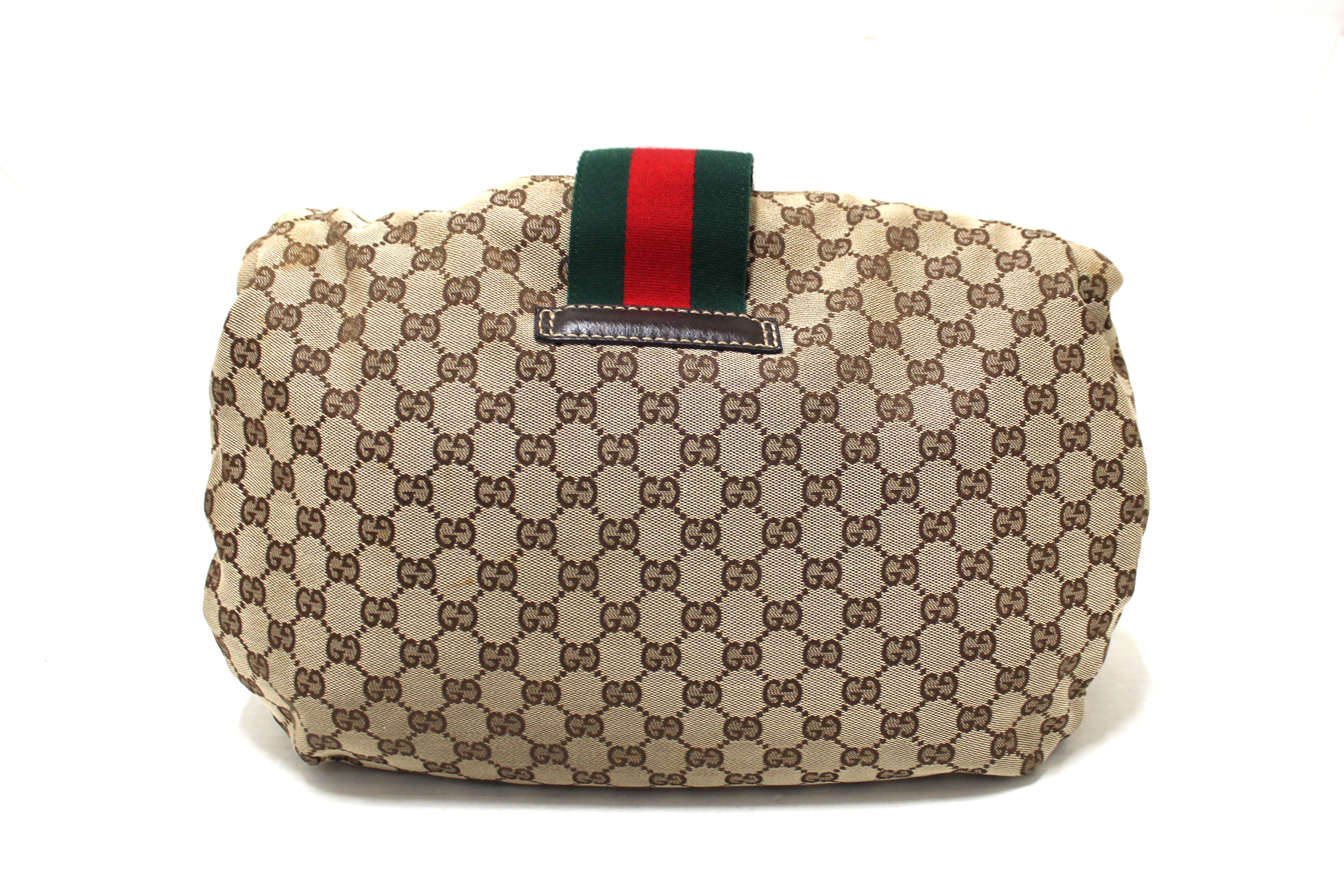 Authentic Gucci Brown GG Canvas Medium Web Hobo Shoulder Bag