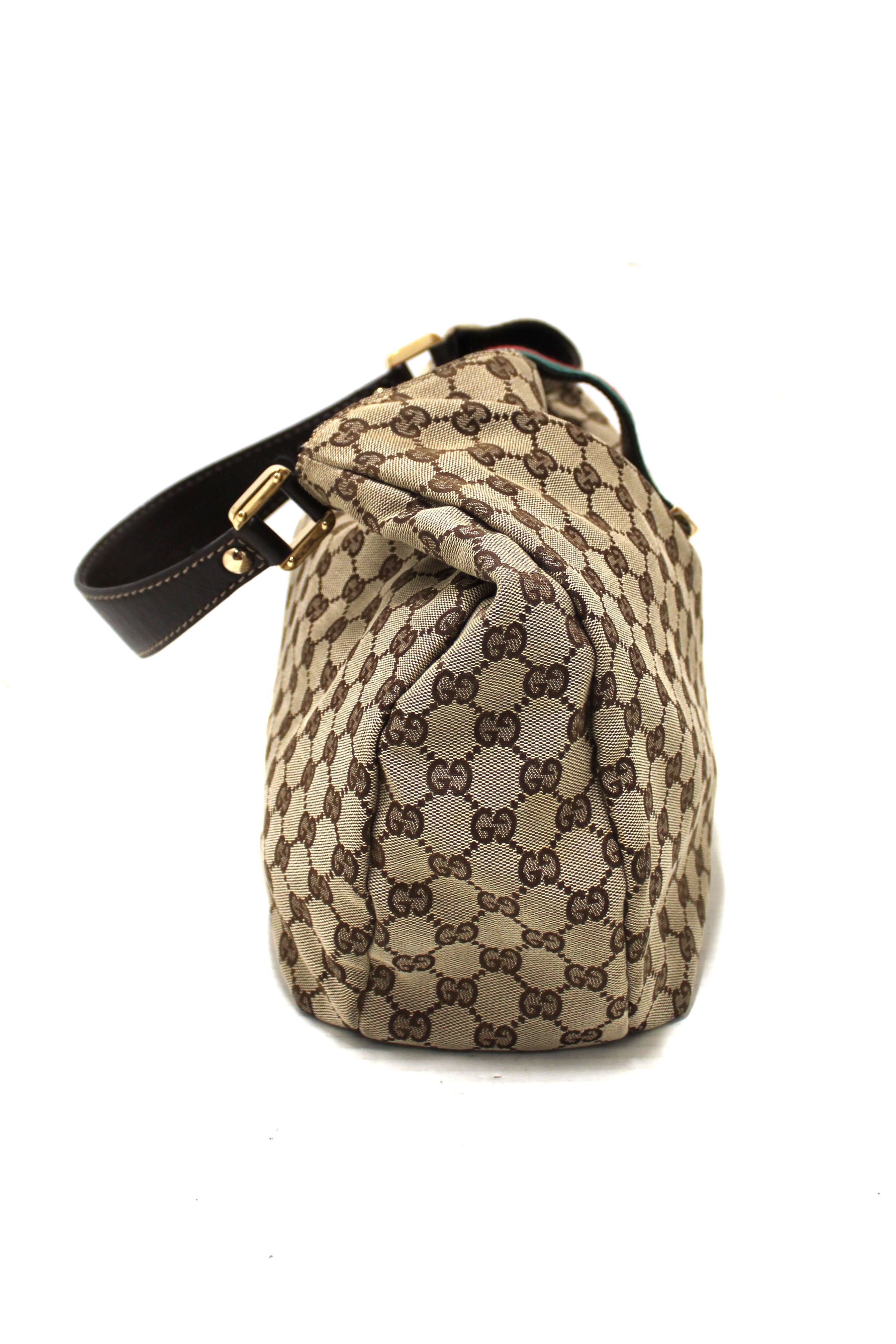 Authentic Gucci Brown GG Canvas Medium Web Hobo Shoulder Bag