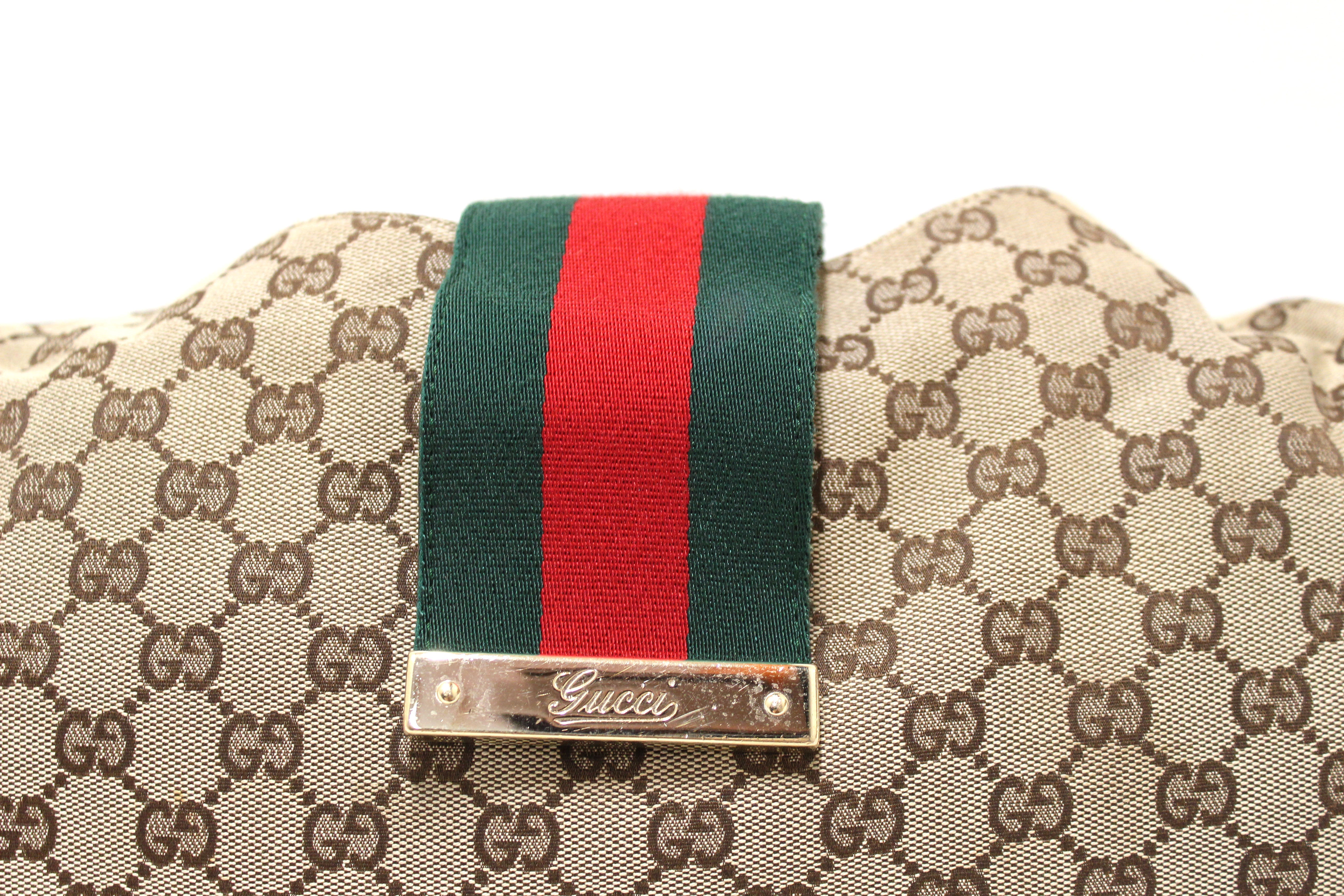 Authentic Gucci Brown GG Canvas Medium Web Hobo Shoulder Bag