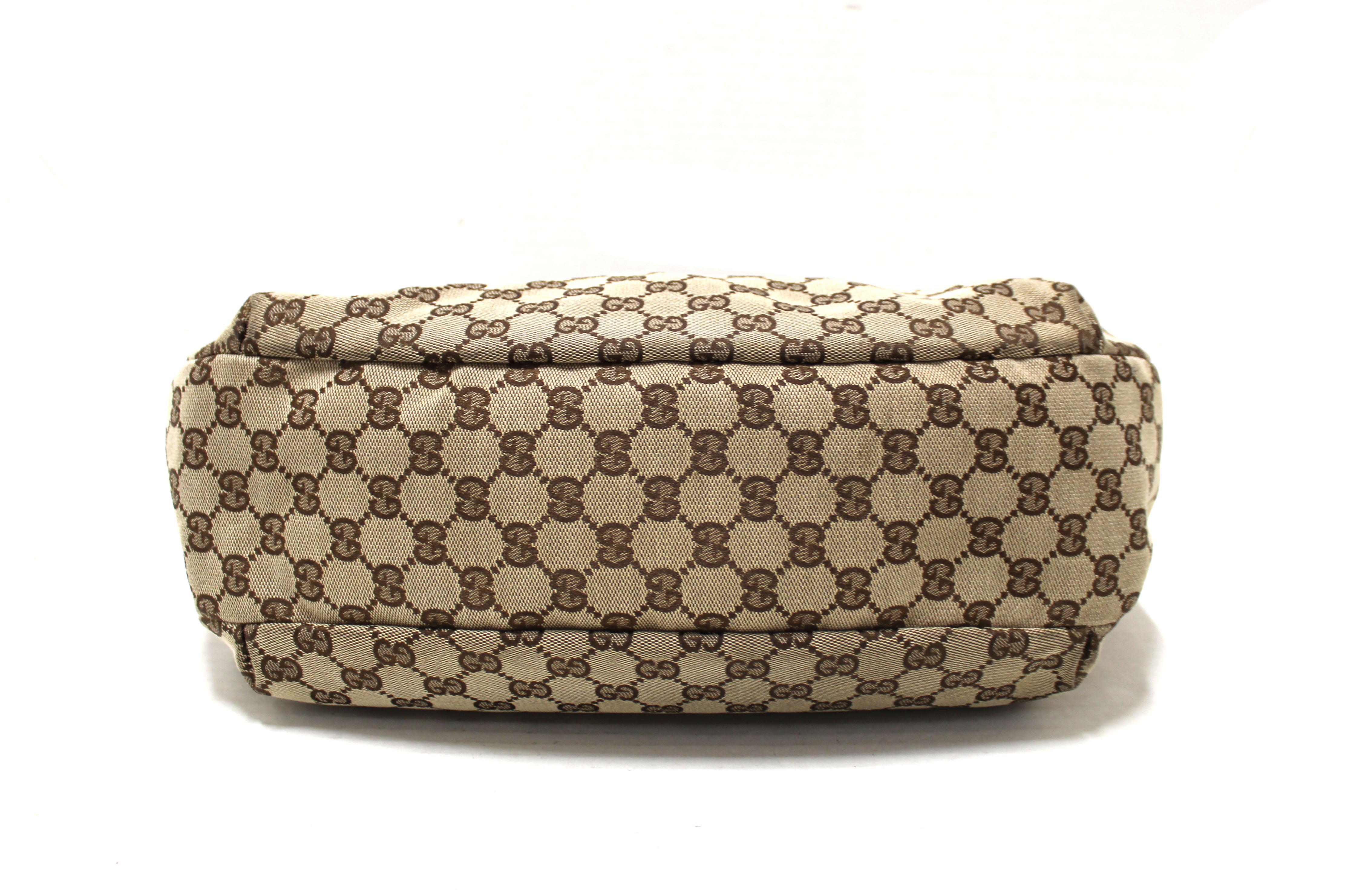 Authentic Gucci Brown GG Canvas Medium Web Hobo Shoulder Bag