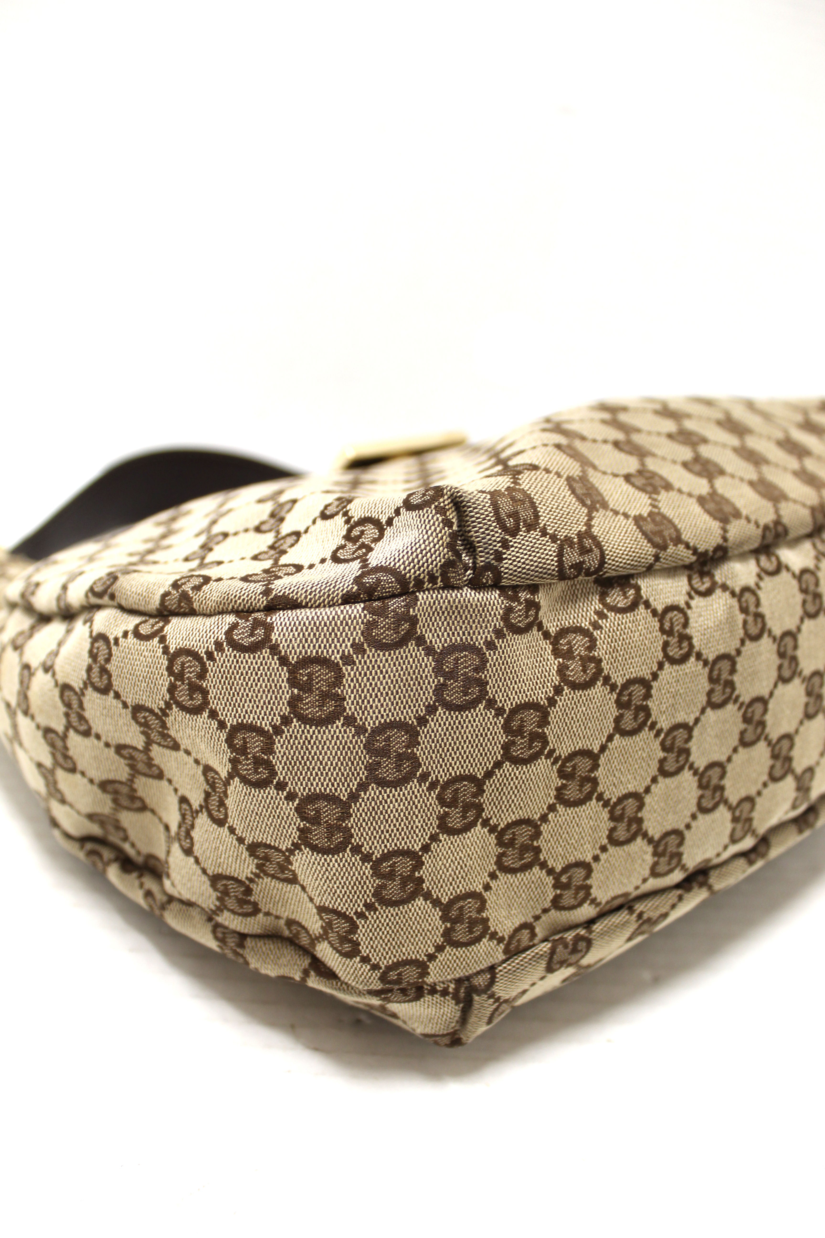 Authentic Gucci Brown GG Canvas Medium Web Hobo Shoulder Bag