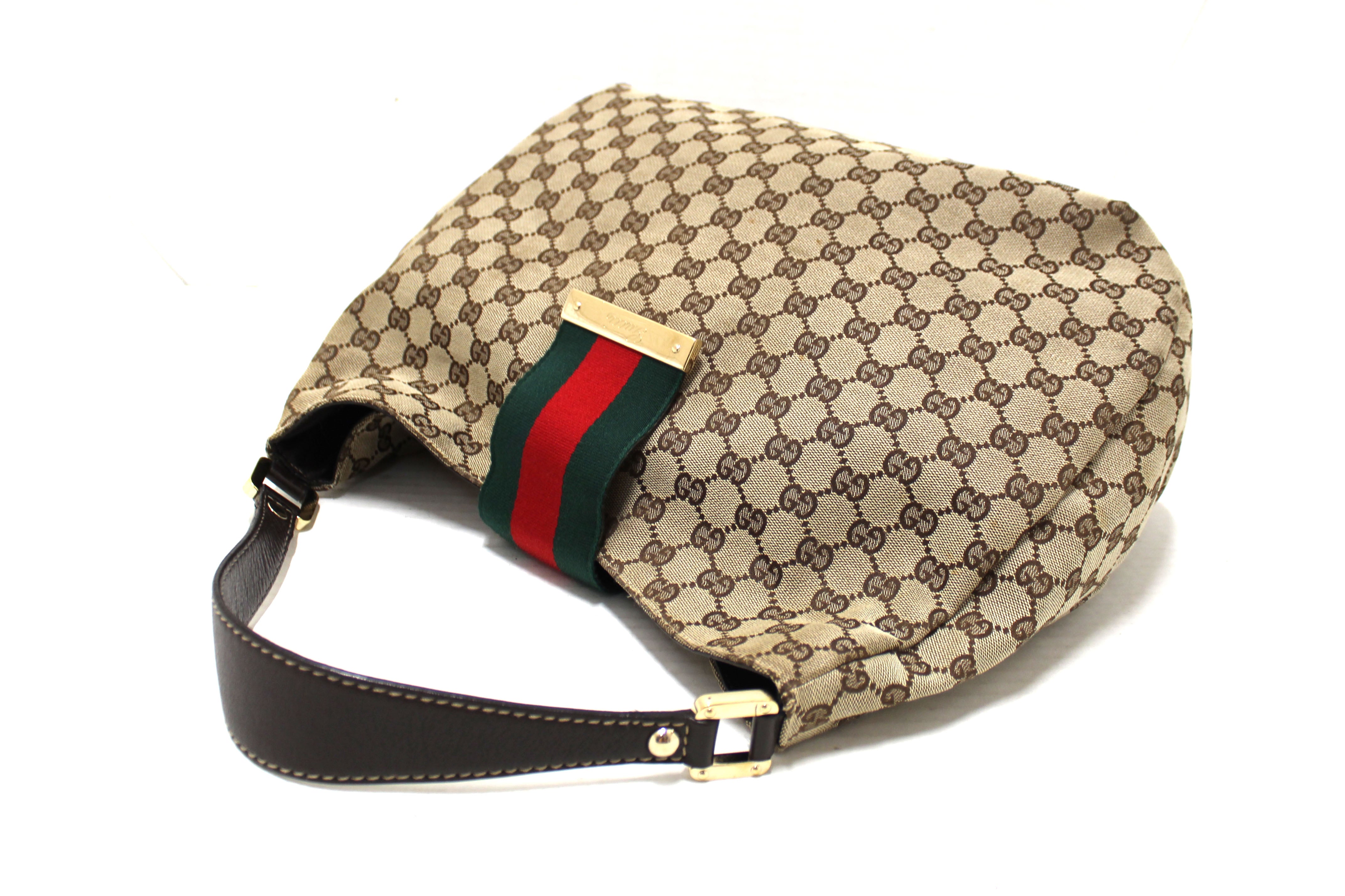 Authentic Gucci Brown GG Canvas Medium Web Hobo Shoulder Bag