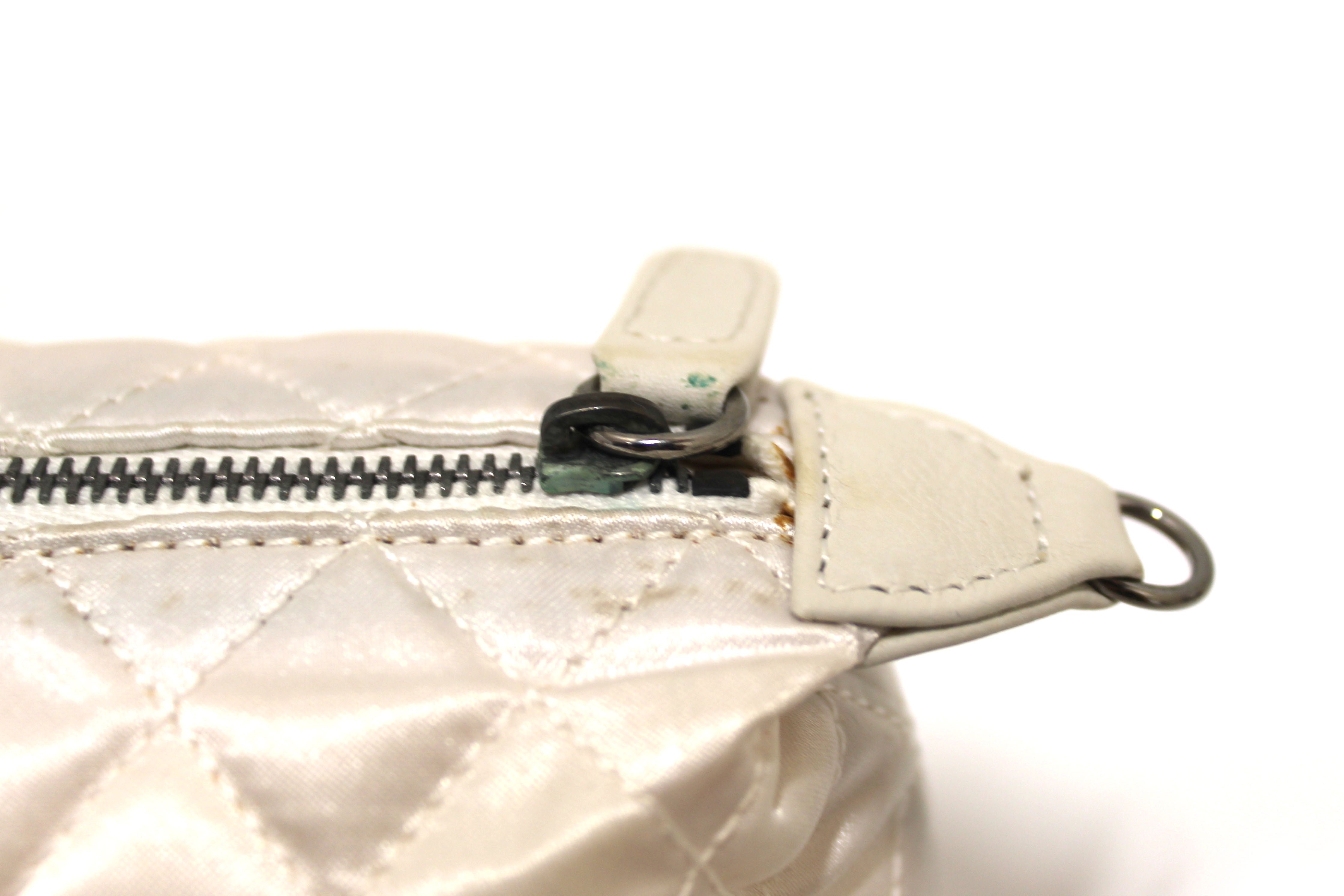 Authentic Chanel White Calfskin Leather Coco Cabas Shoulder Tote Bag