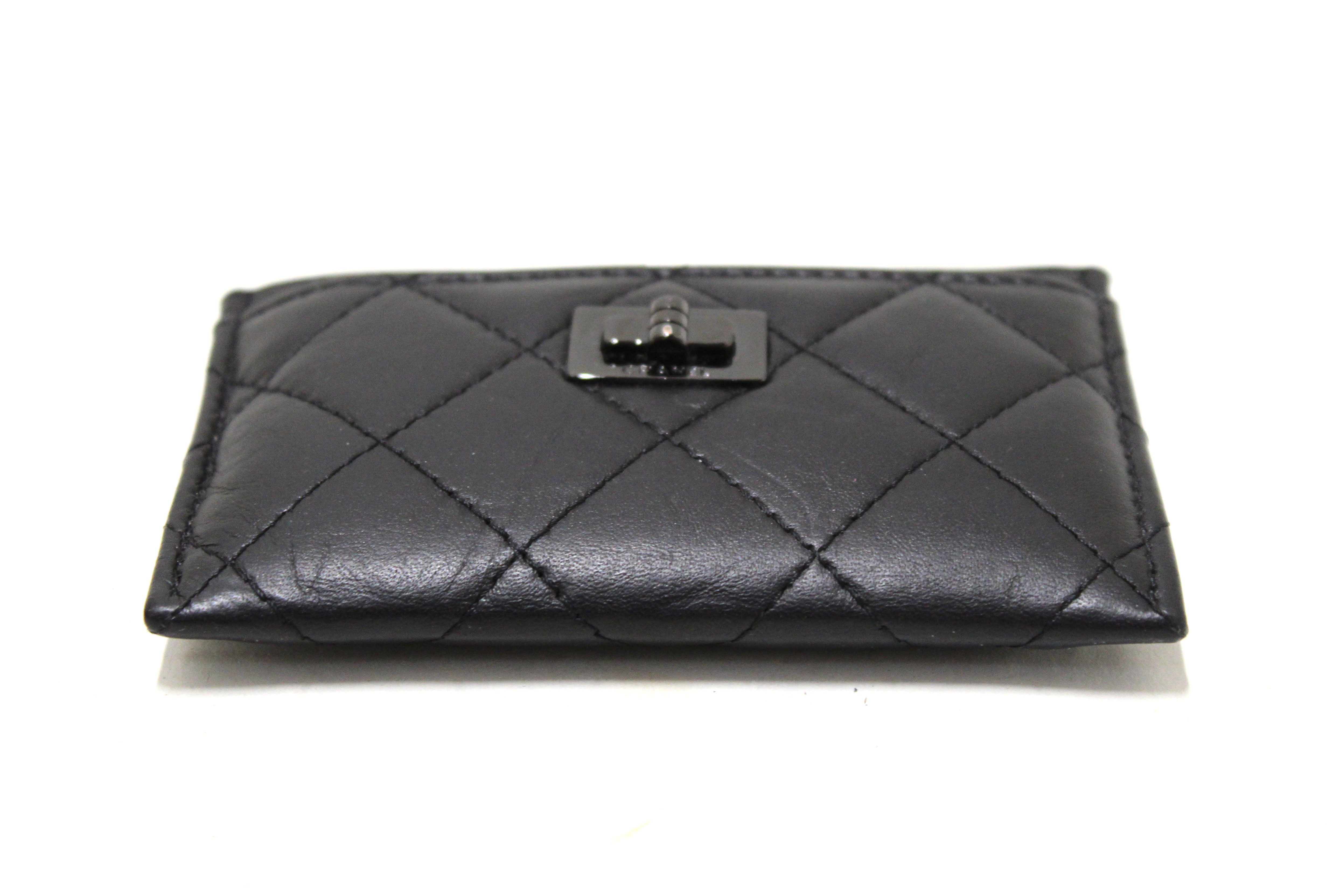 Authentic Chanel Black Calfskin Quilted Reissue Card Holder
