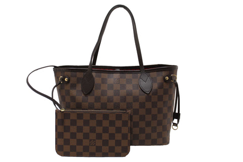 Authentic Louis Vuitton Damier Ebene Canvas Neverfull PM Shoulder Tote Bag