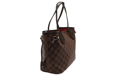 Authentic Louis Vuitton Damier Ebene Canvas Neverfull PM Shoulder Tote Bag