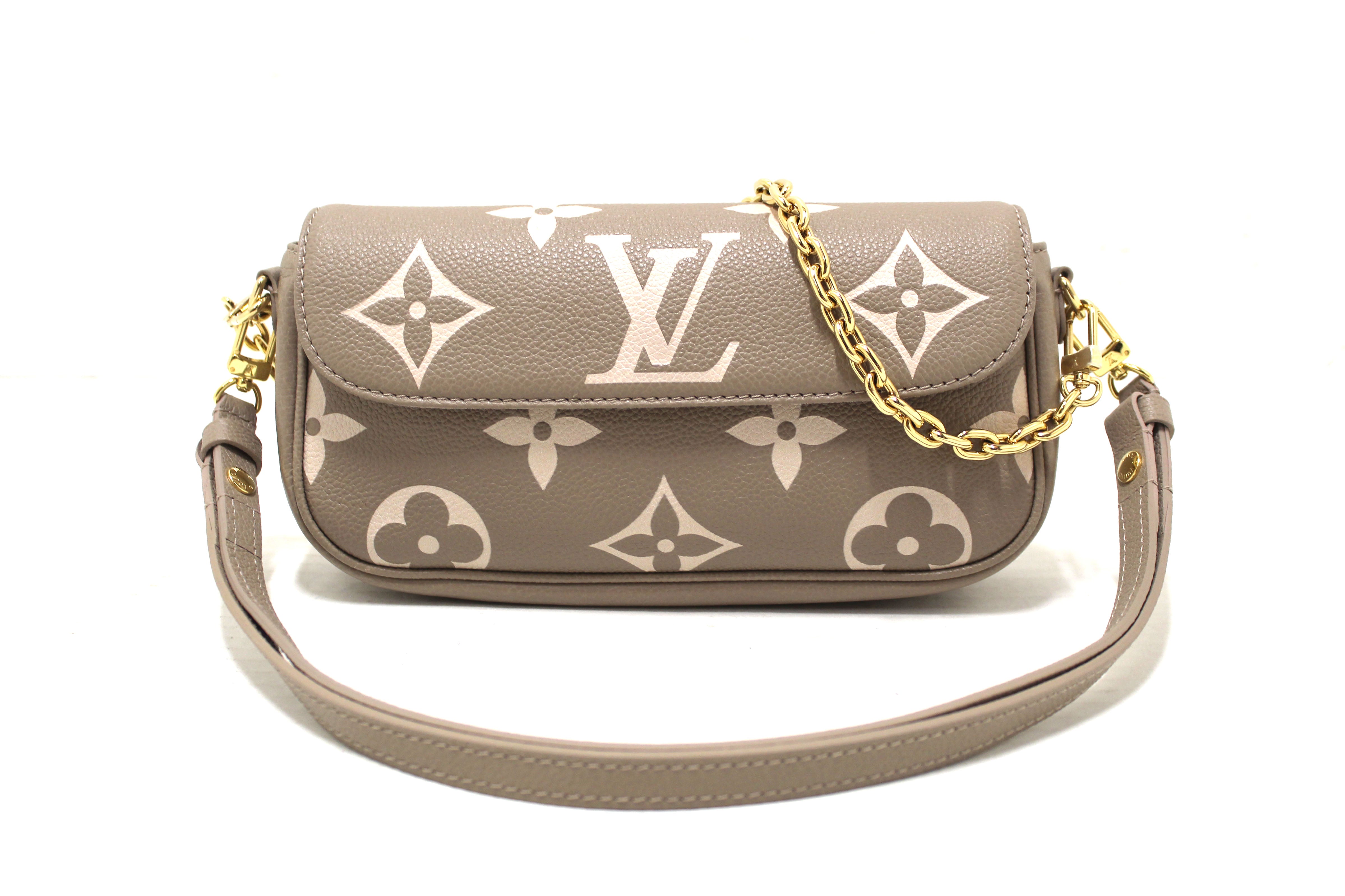 Authentic Louis Vuitton Grey/Cream Bicolor Monogram Empreinte Wallet on Chain Ivy Bag