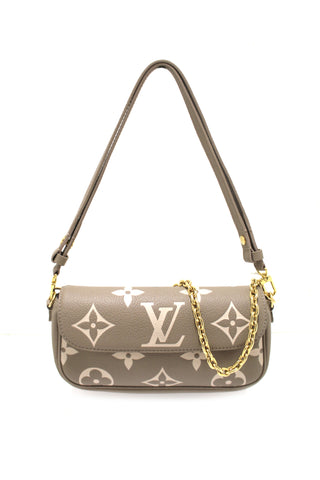 Authentic Louis Vuitton Grey/Cream Bicolor Monogram Empreinte Wallet on Chain Ivy Bag