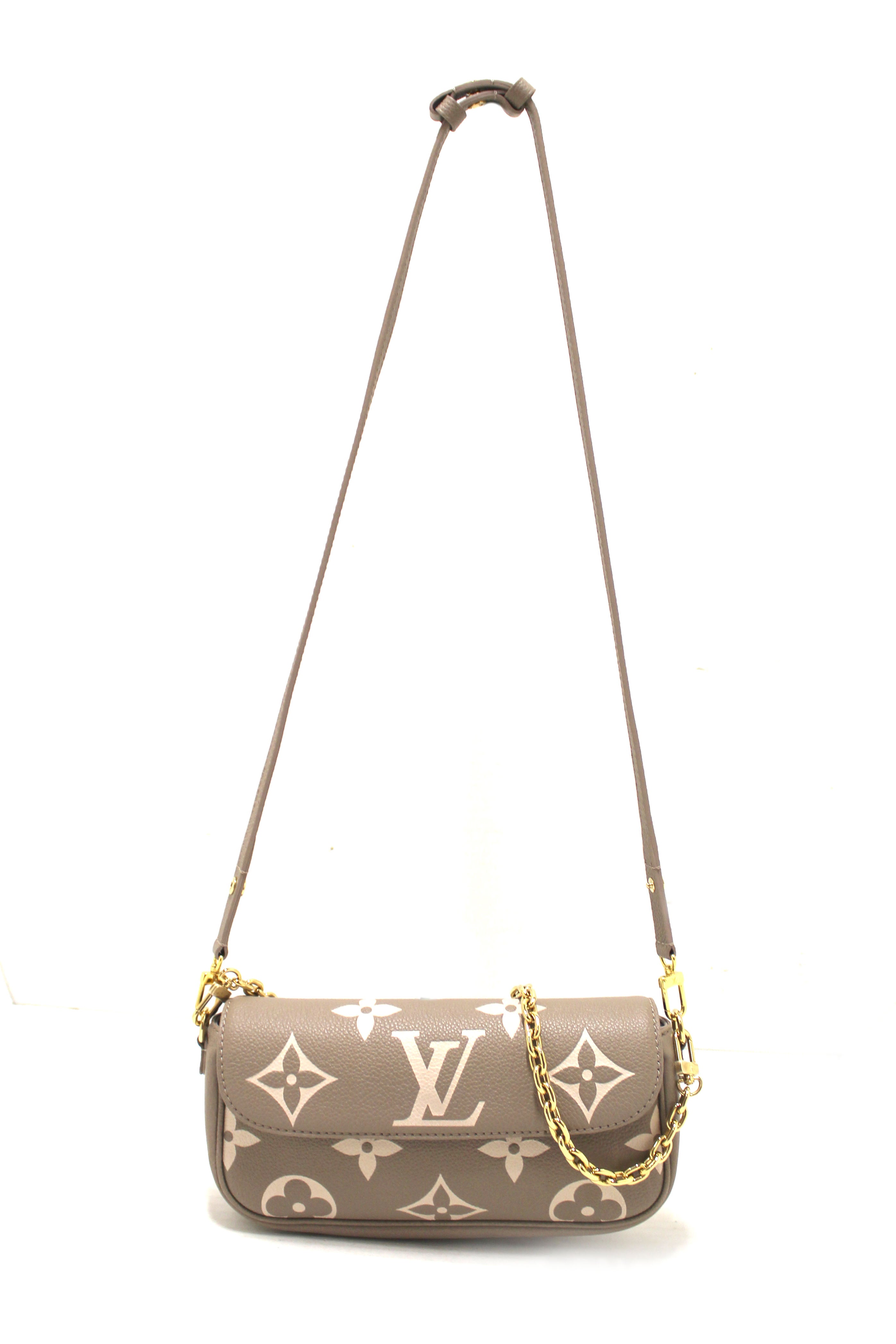 Authentic Louis Vuitton Grey/Cream Bicolor Monogram Empreinte Wallet on Chain Ivy Bag