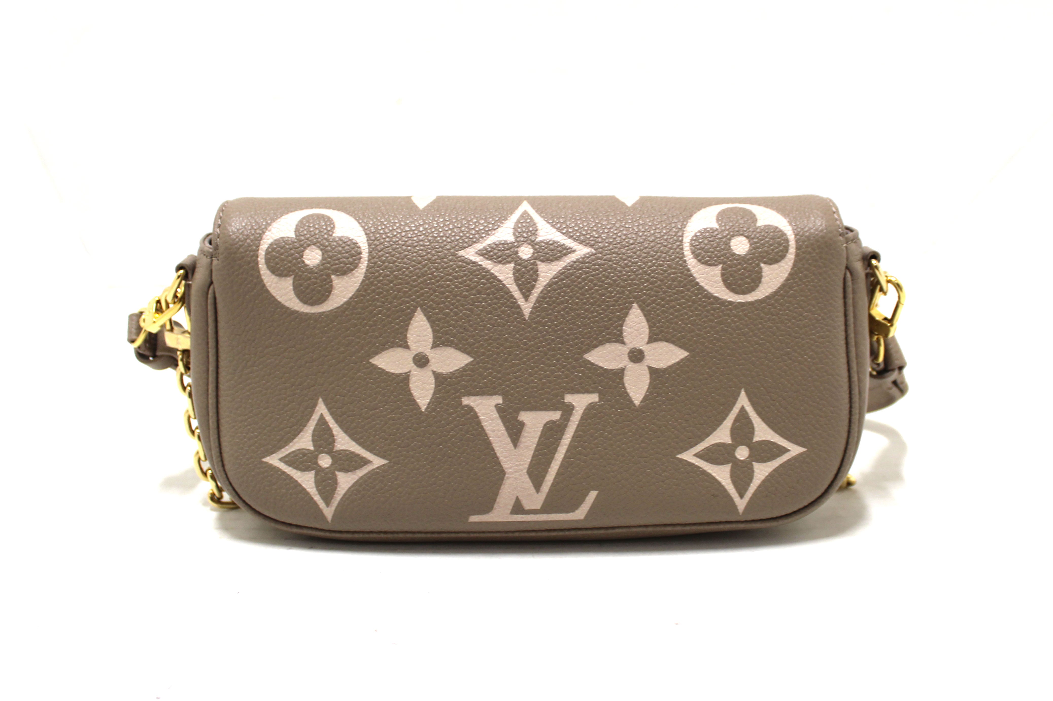 Authentic Louis Vuitton Grey/Cream Bicolor Monogram Empreinte Wallet on Chain Ivy Bag