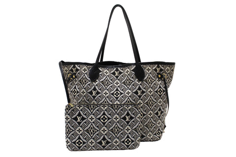 Authentic Louis Vuitton Grey Jacquard Since 1854 Neverfull MM Shoulder Tote Bag