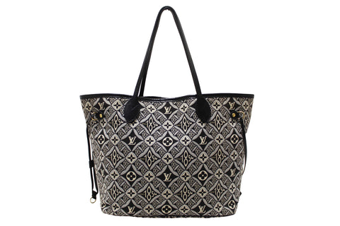 Authentic Louis Vuitton Grey Jacquard Since 1854 Neverfull MM Shoulder Tote Bag
