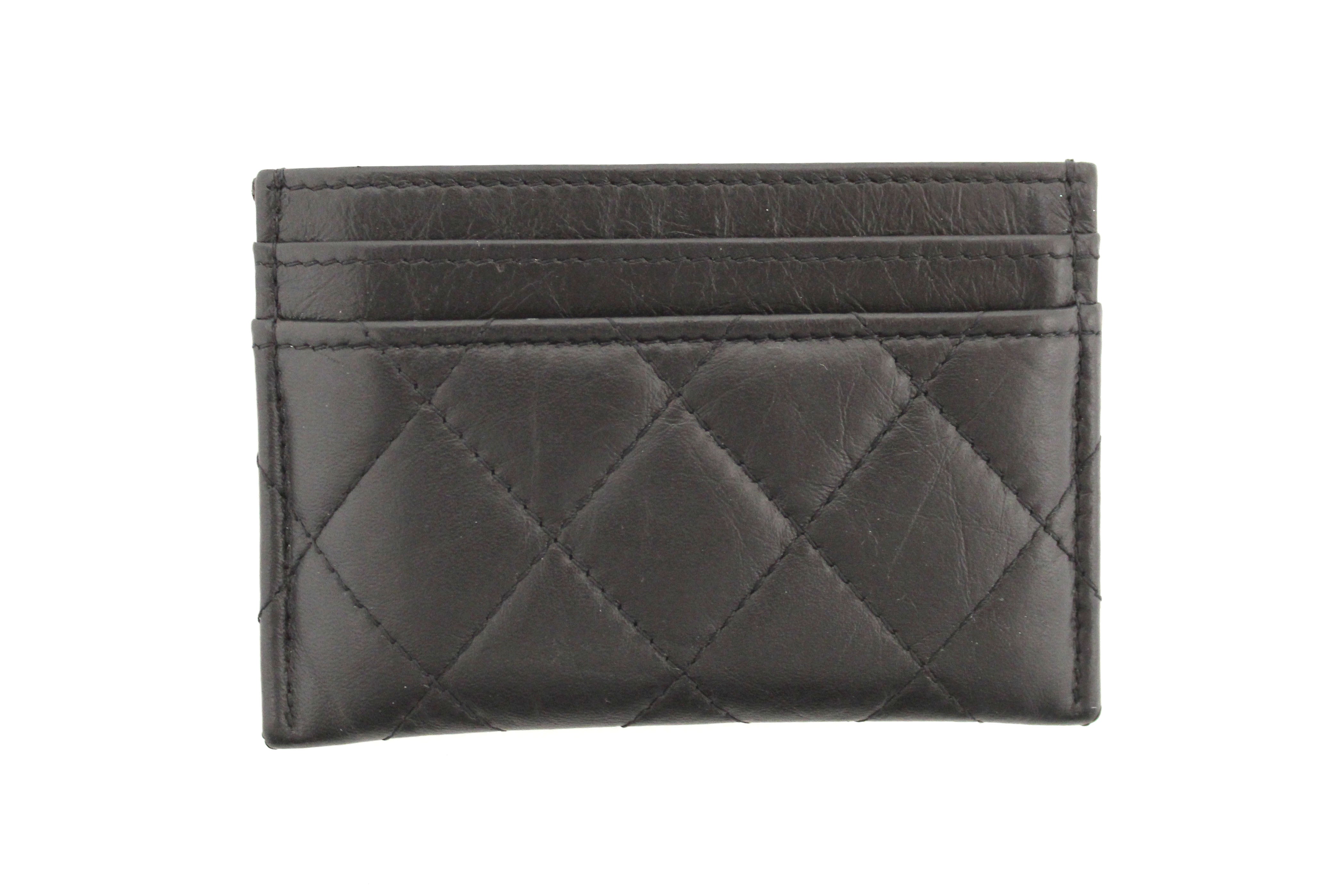Authentic Chanel Black Calfskin Quilted Reissue Card Holder