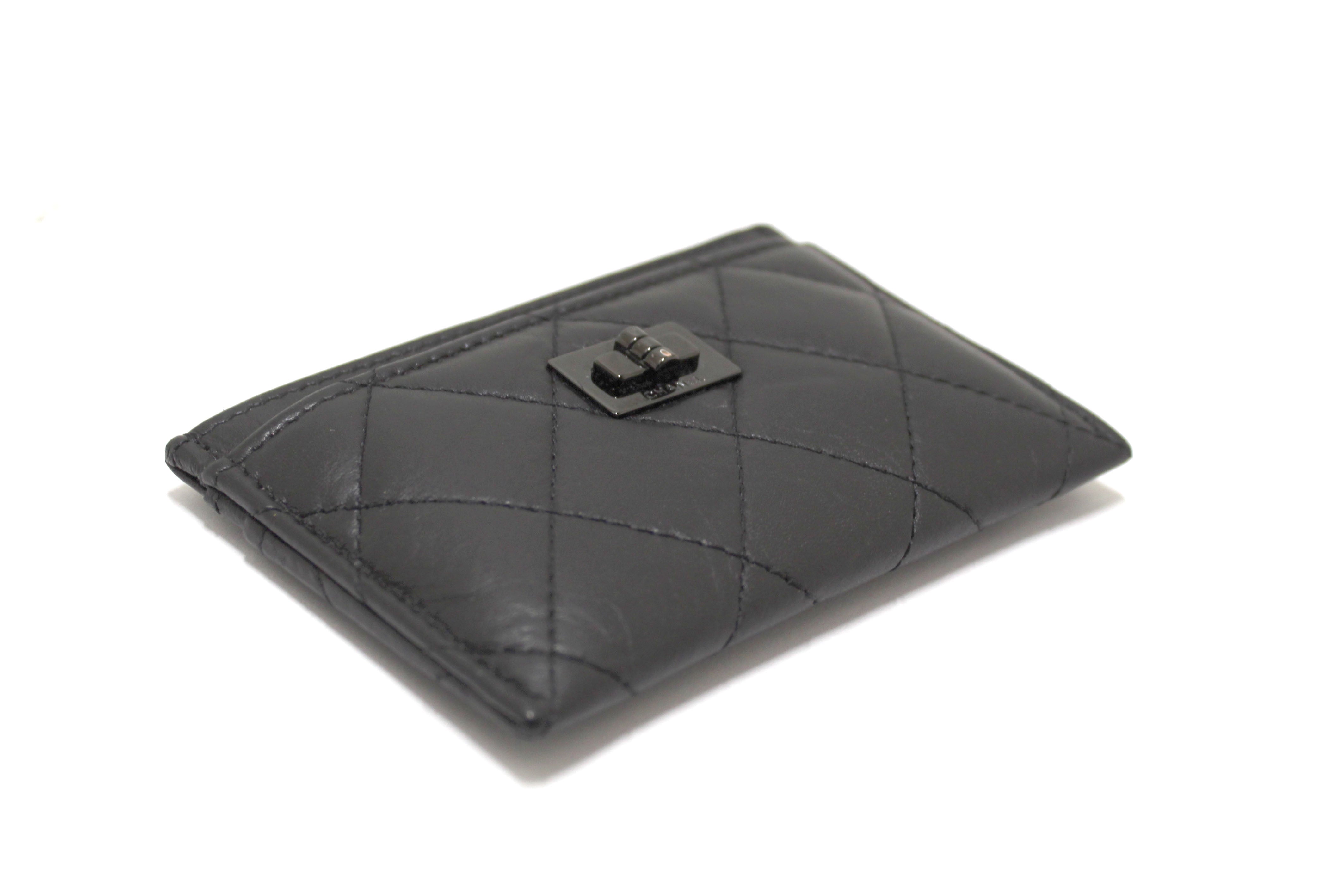 Authentic Chanel Black Calfskin Quilted Reissue Card Holder