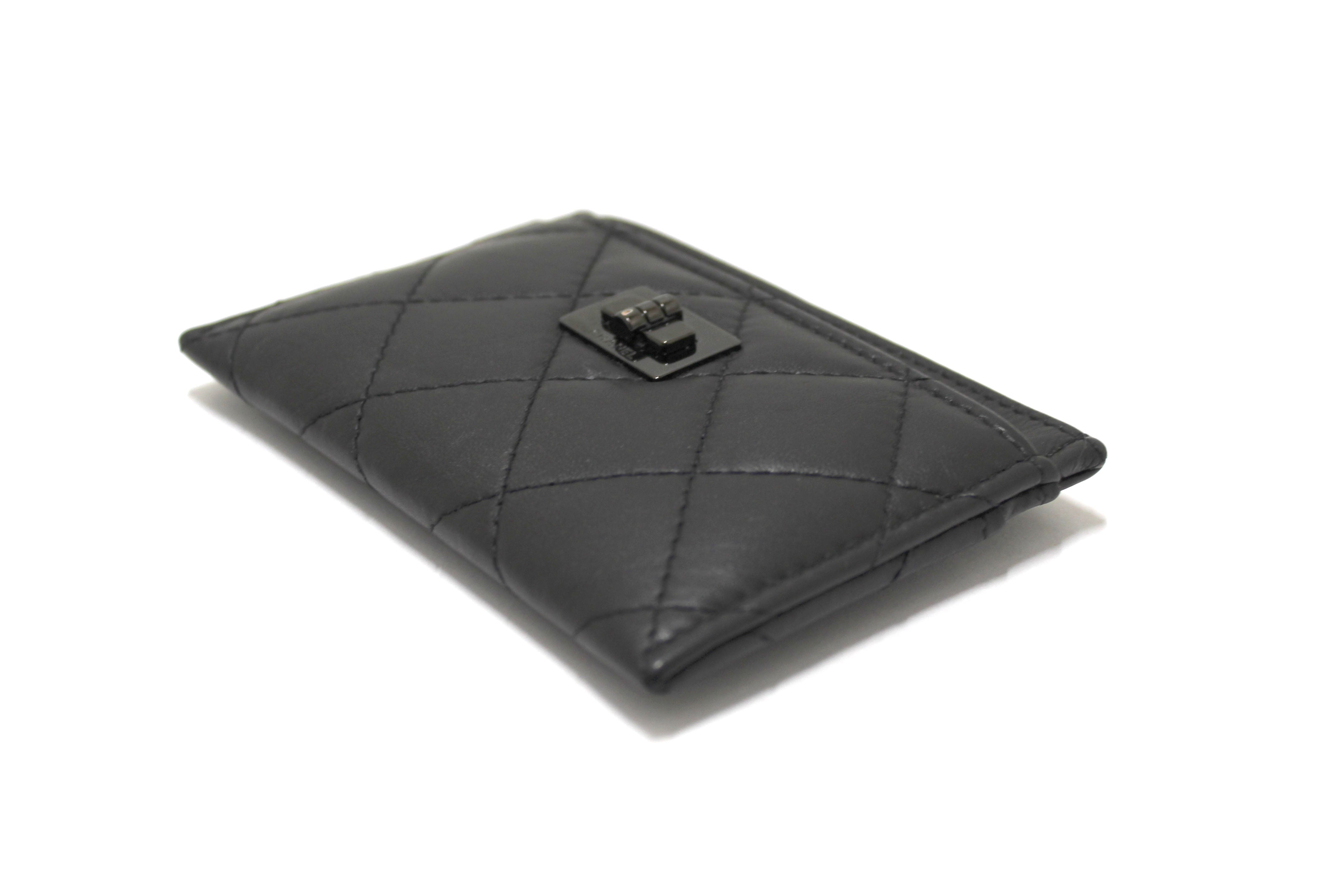 Authentic Chanel Black Calfskin Quilted Reissue Card Holder