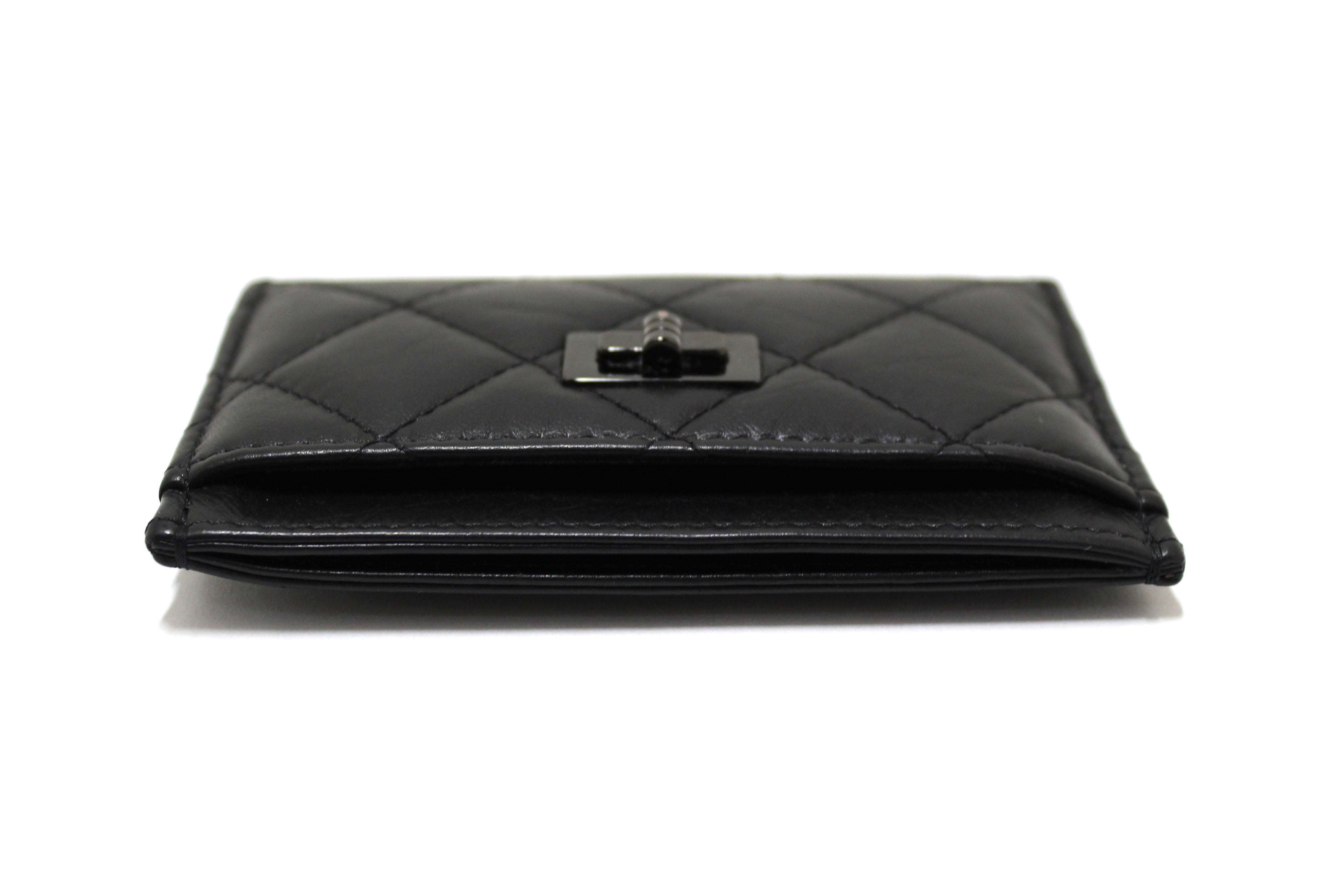 Authentic Chanel Black Calfskin Quilted Reissue Card Holder