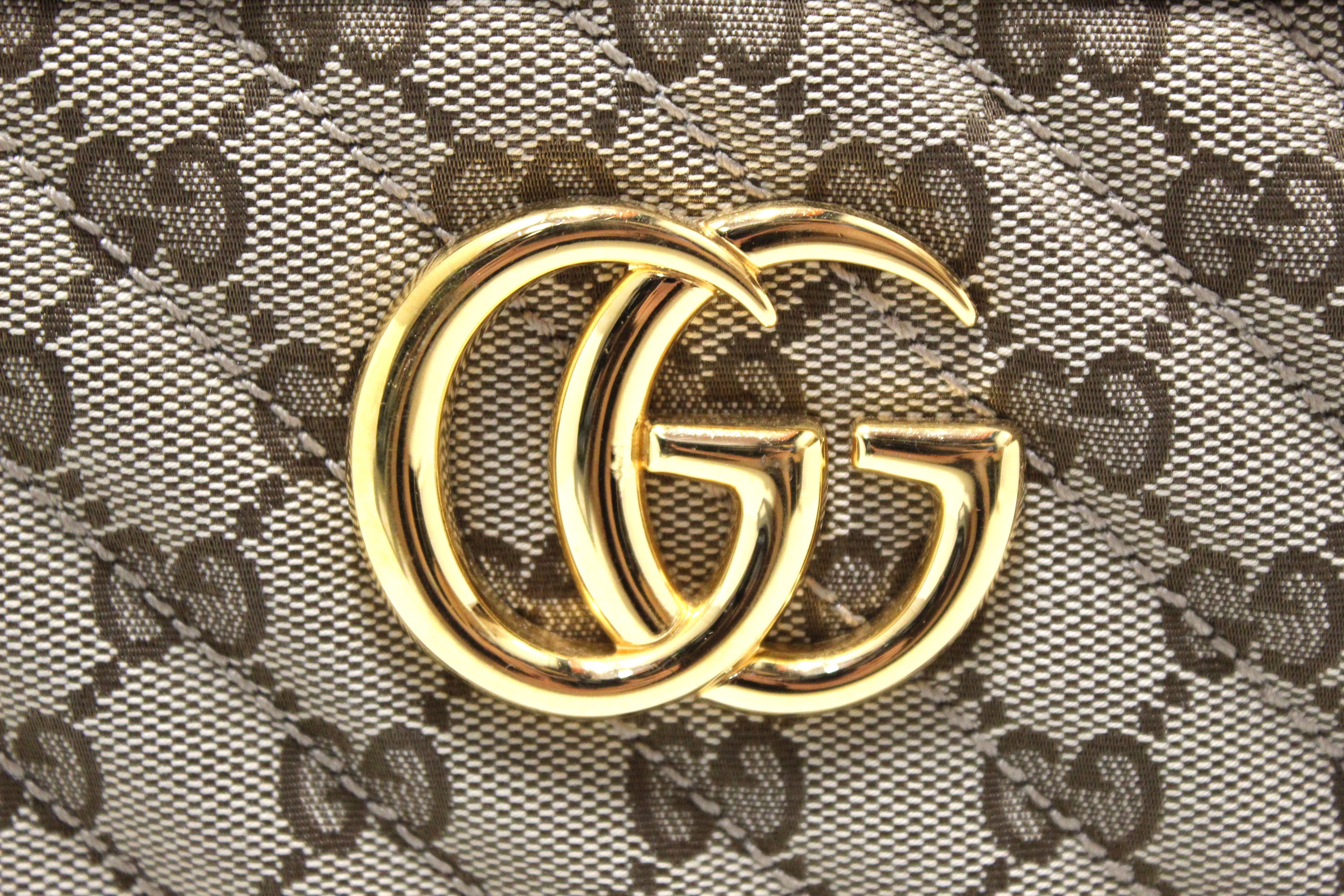 Authentic Gucci Marmont Brown GG Canvas with Red Leather Camera Crossbody Bag