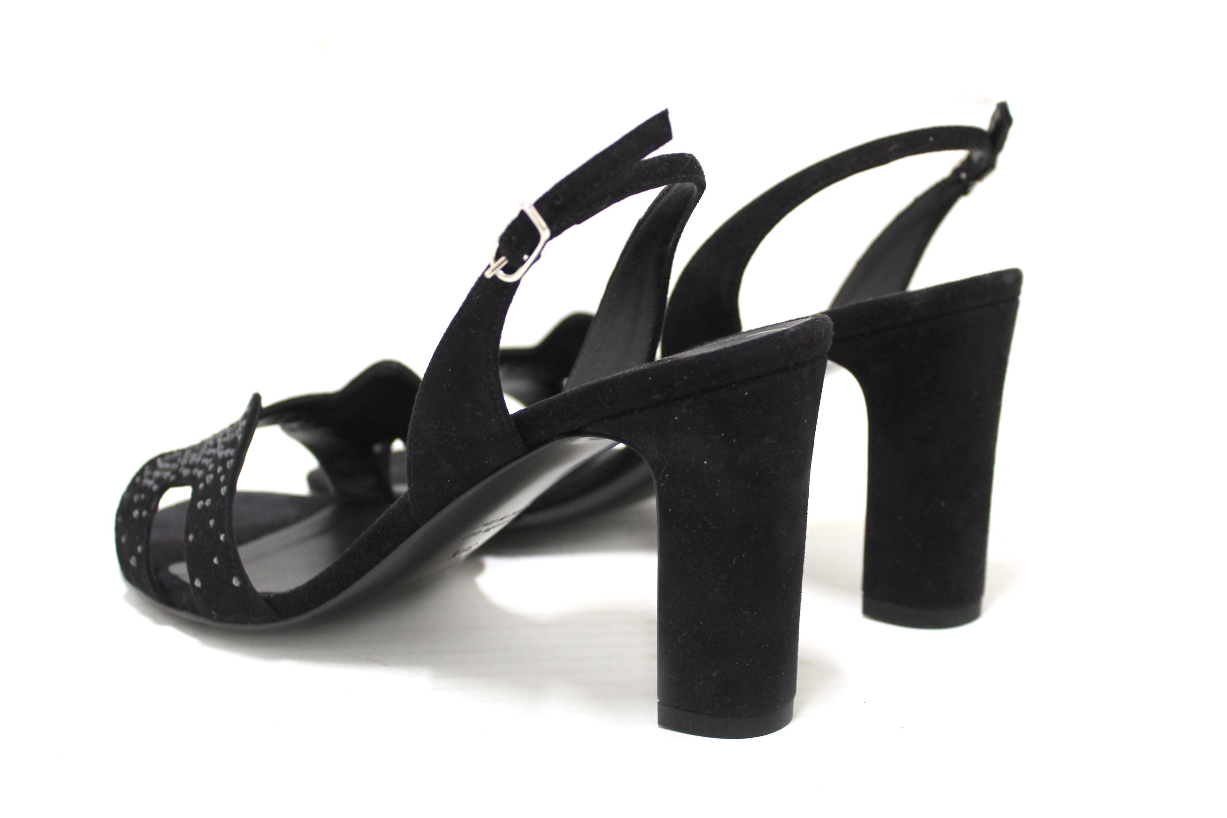 Authentic NEW Hermes Black Suede Goatskin Crystal Eternite 80 Sandal 38.5