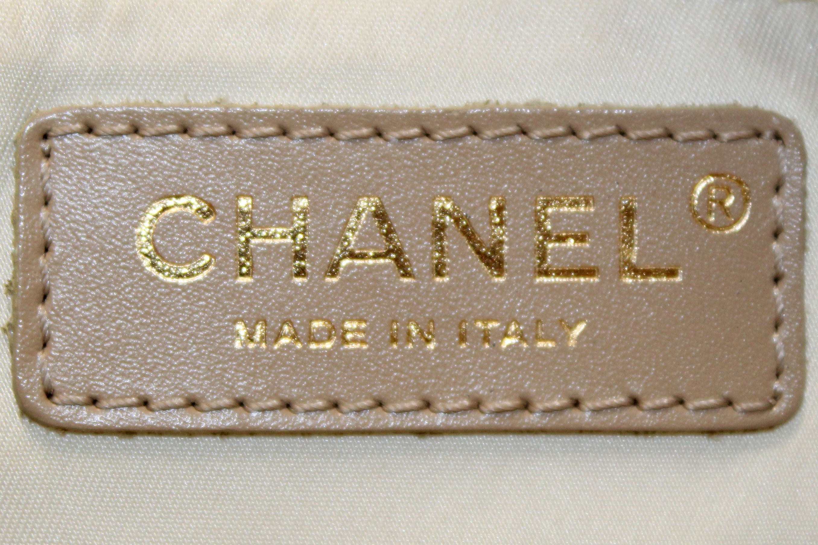 Authentic Chanel Vintage Beige CC Canvas Bowling Bag