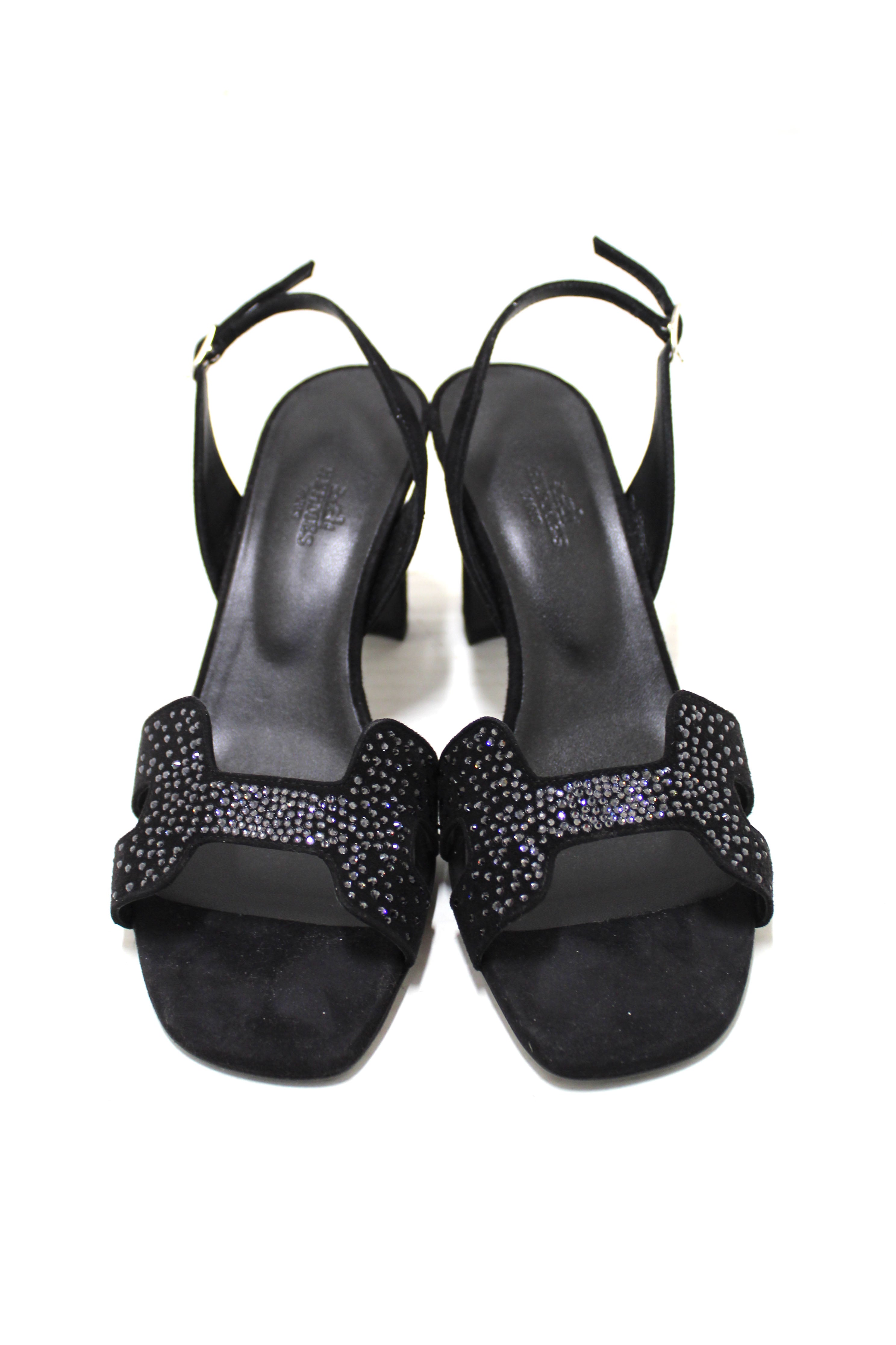 Authentic NEW Hermes Black Suede Goatskin Crystal Eternite 80 Sandal 38.5