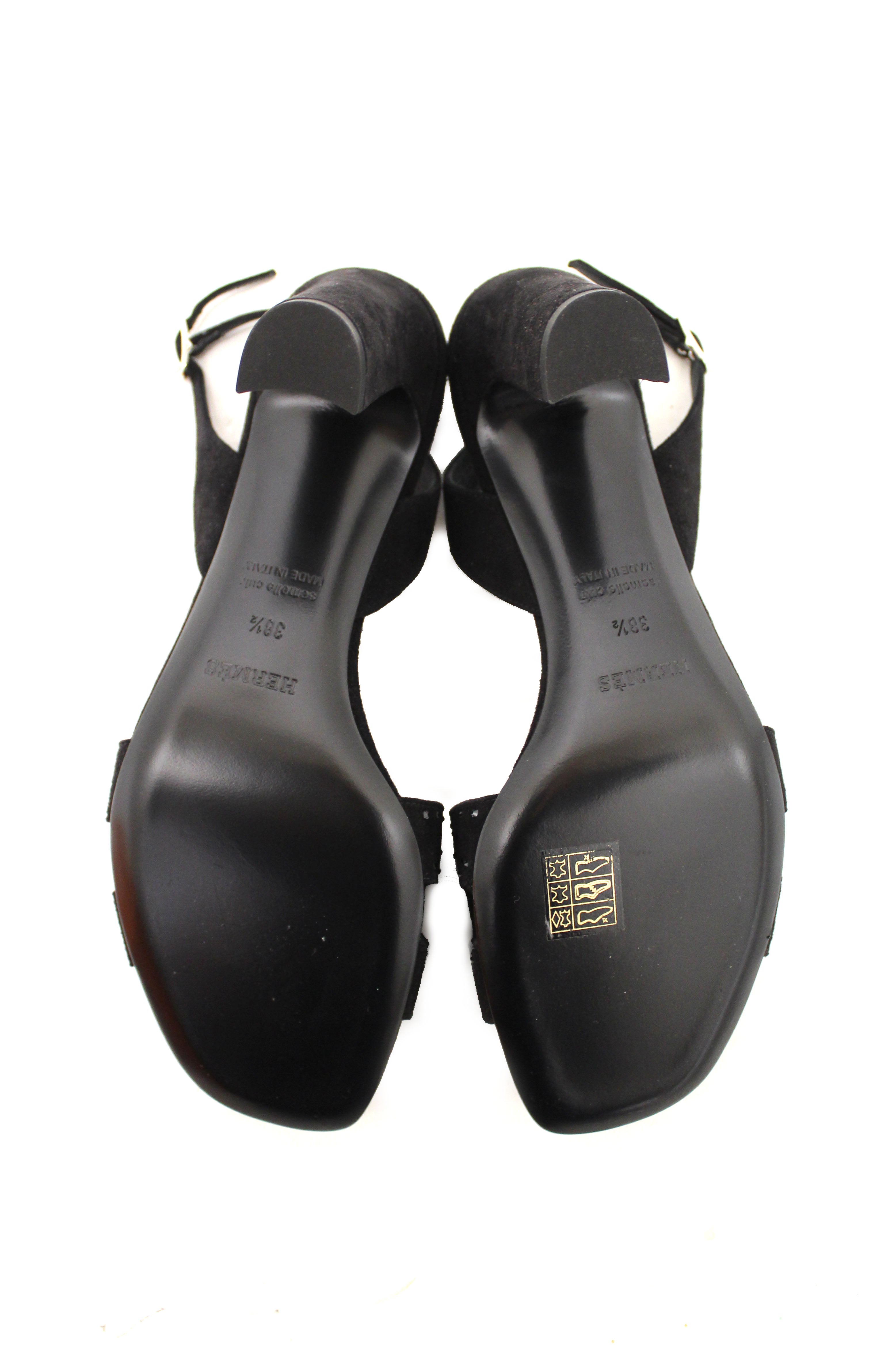 Authentic NEW Hermes Black Suede Goatskin Crystal Eternite 80 Sandal 38.5