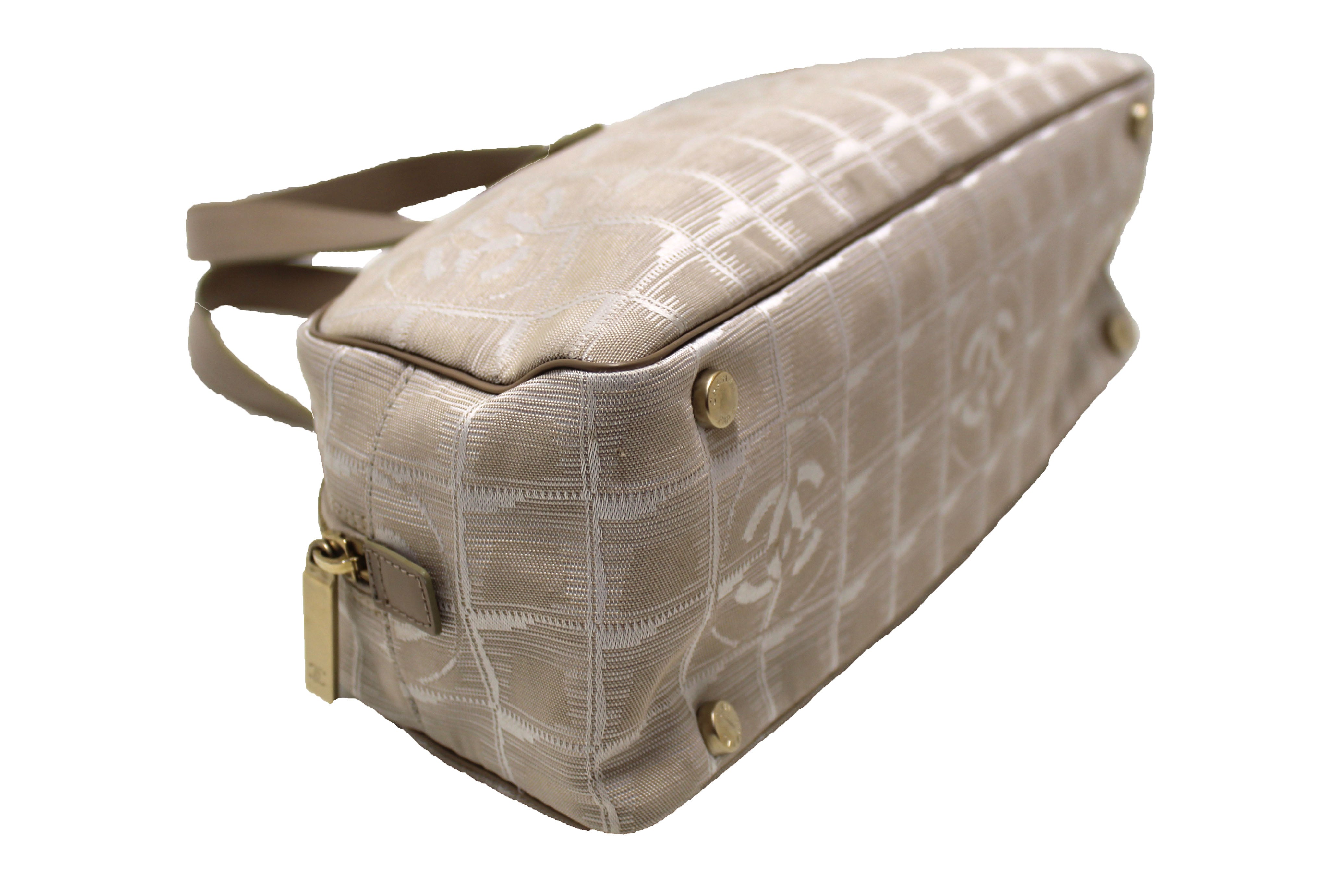 Authentic Chanel Vintage Beige CC Canvas Bowling Bag