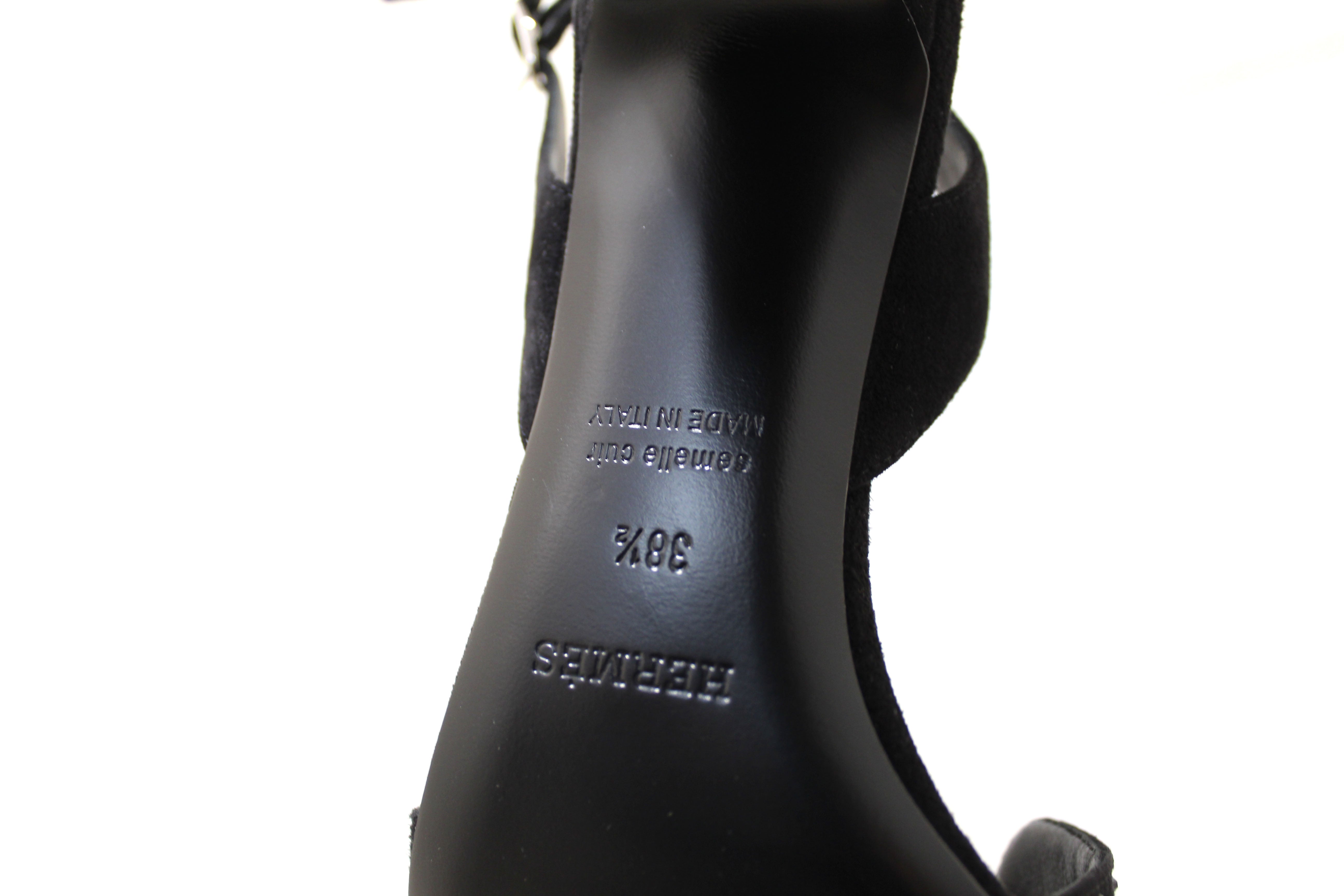 Authentic NEW Hermes Black Suede Goatskin Crystal Eternite 80 Sandal 38.5