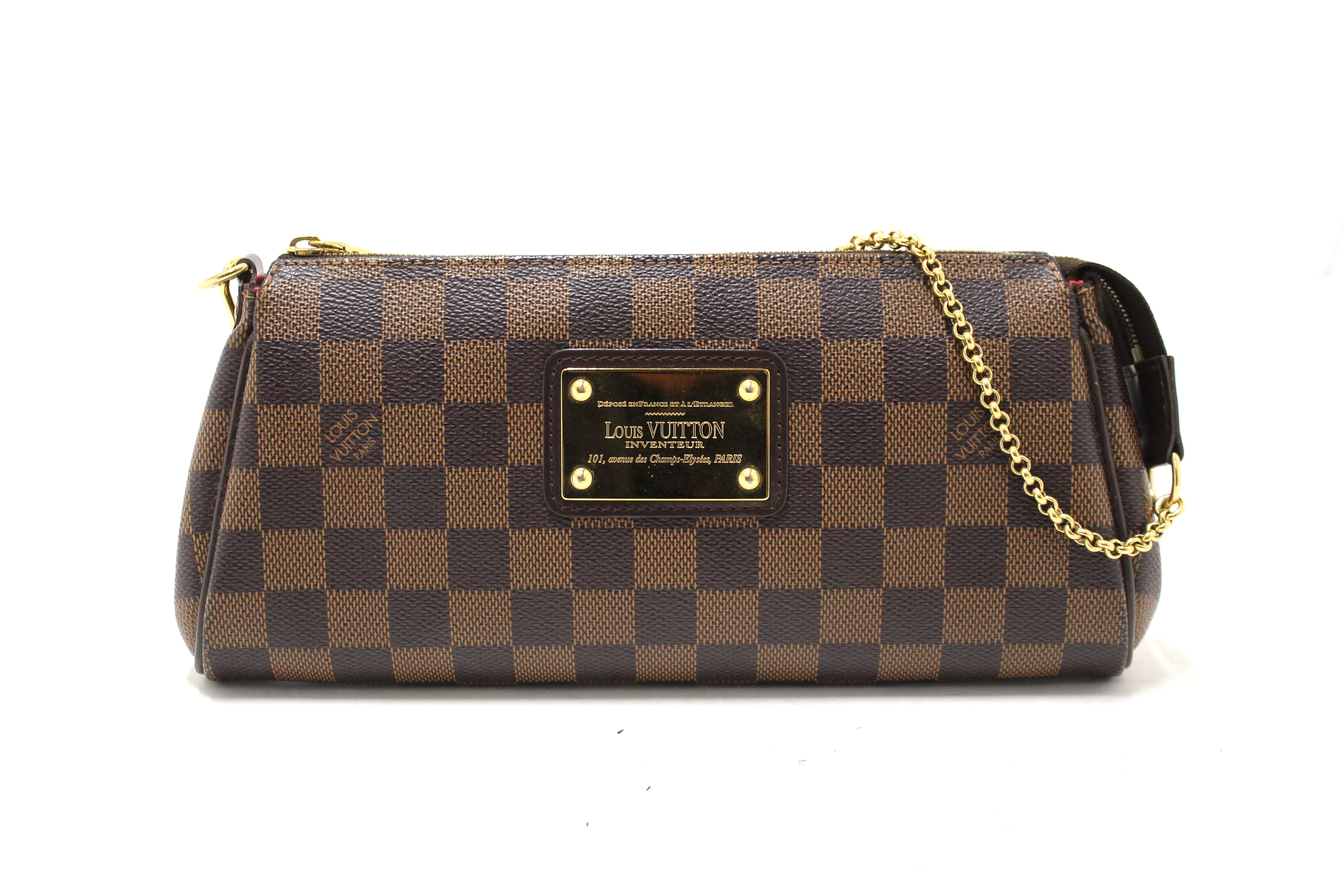 Authentic Louis Vuitton Damier Ebene Canvas Eva Clutch Bag