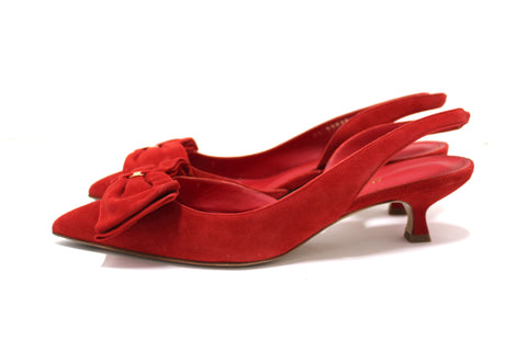 Authentic Salvatore Ferragamo Red Suede Reda Bow Slingback Pump Size 8C