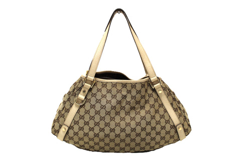 Authentic Gucci Beige GG Fabric Abbey Tote Shoulder Bag 130736