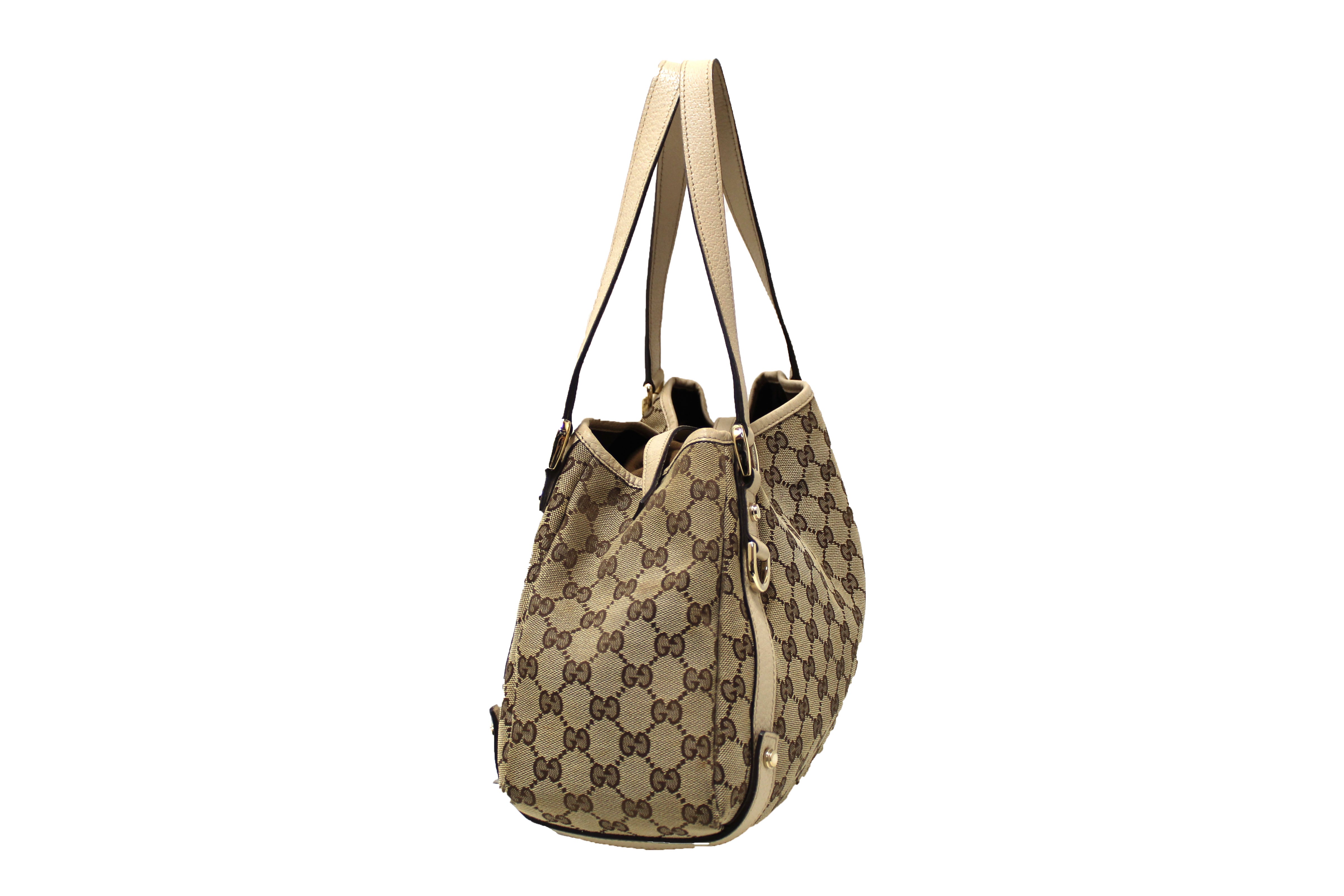 Authentic Gucci Beige GG Fabric Abbey Tote Shoulder Bag 130736