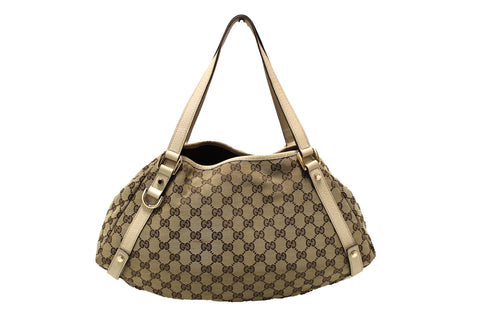 Authentic Gucci Beige GG Fabric Abbey Tote Shoulder Bag 130736