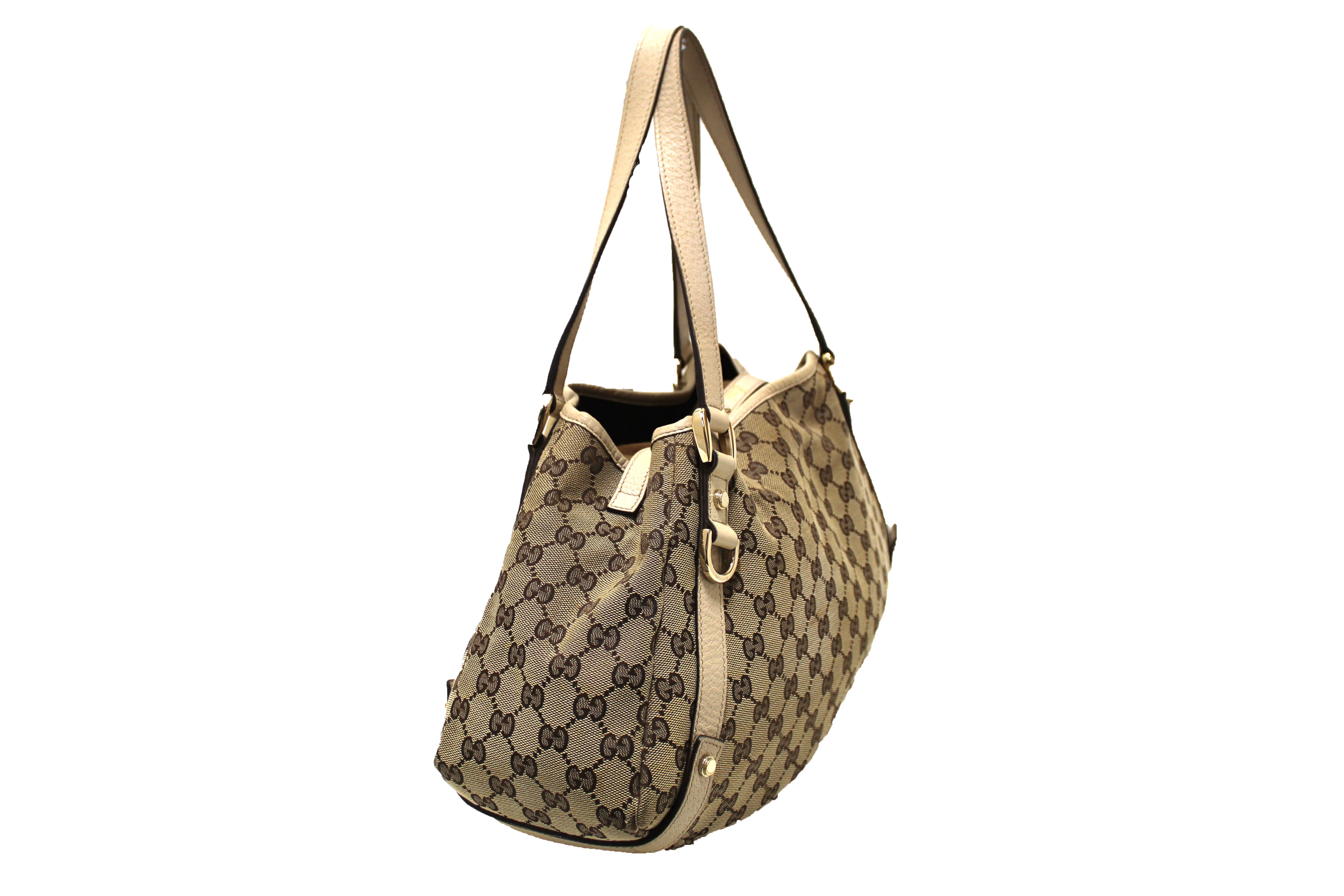 Authentic Gucci Beige GG Fabric Abbey Tote Shoulder Bag 130736