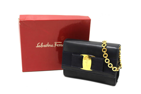 Authentic Salvatore Ferragamo Blue Leather Miss Vera Mini Bag