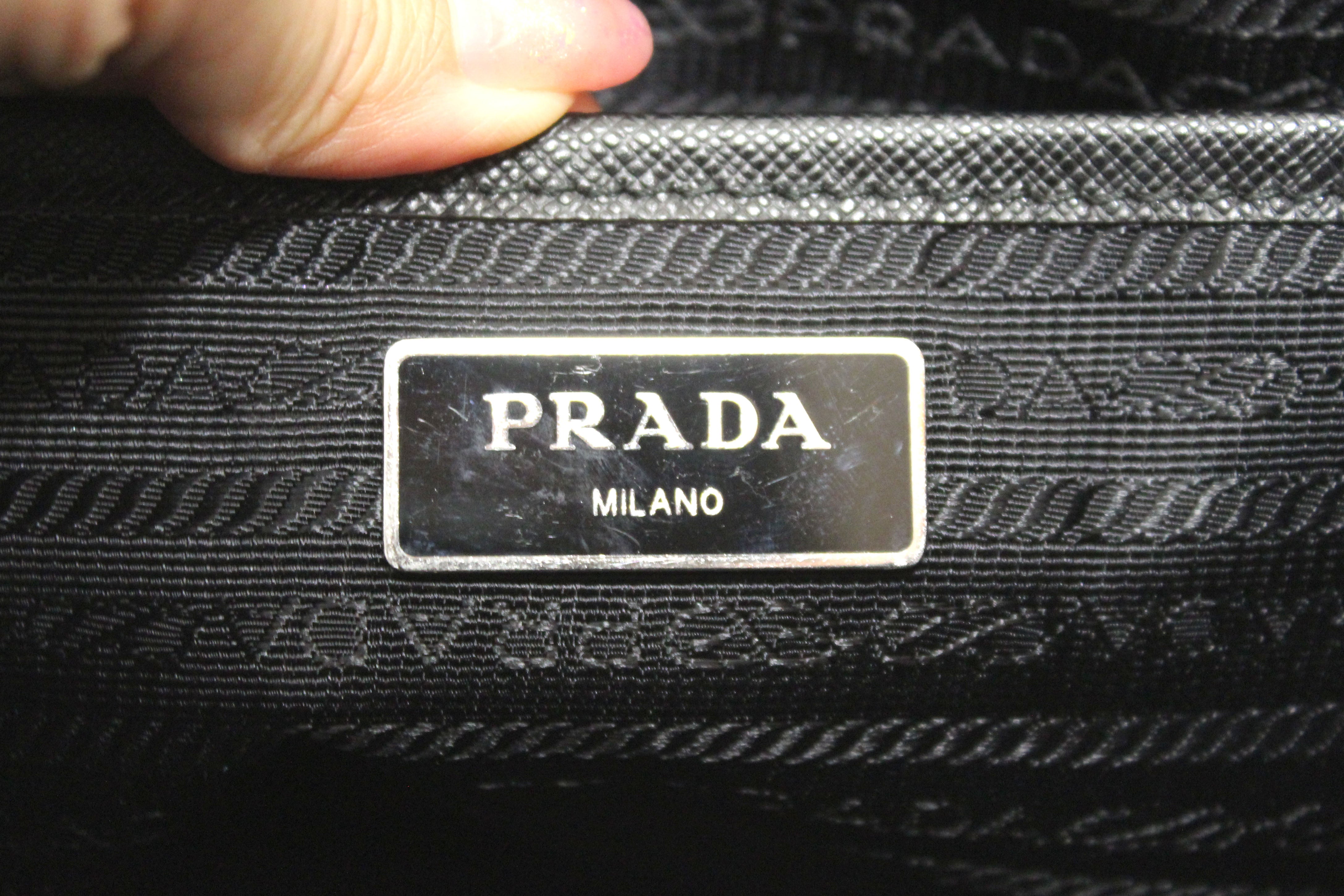 Authentic Prada Black Nylon with Blue/White Leather Strap Elektra Tessuto Backpack