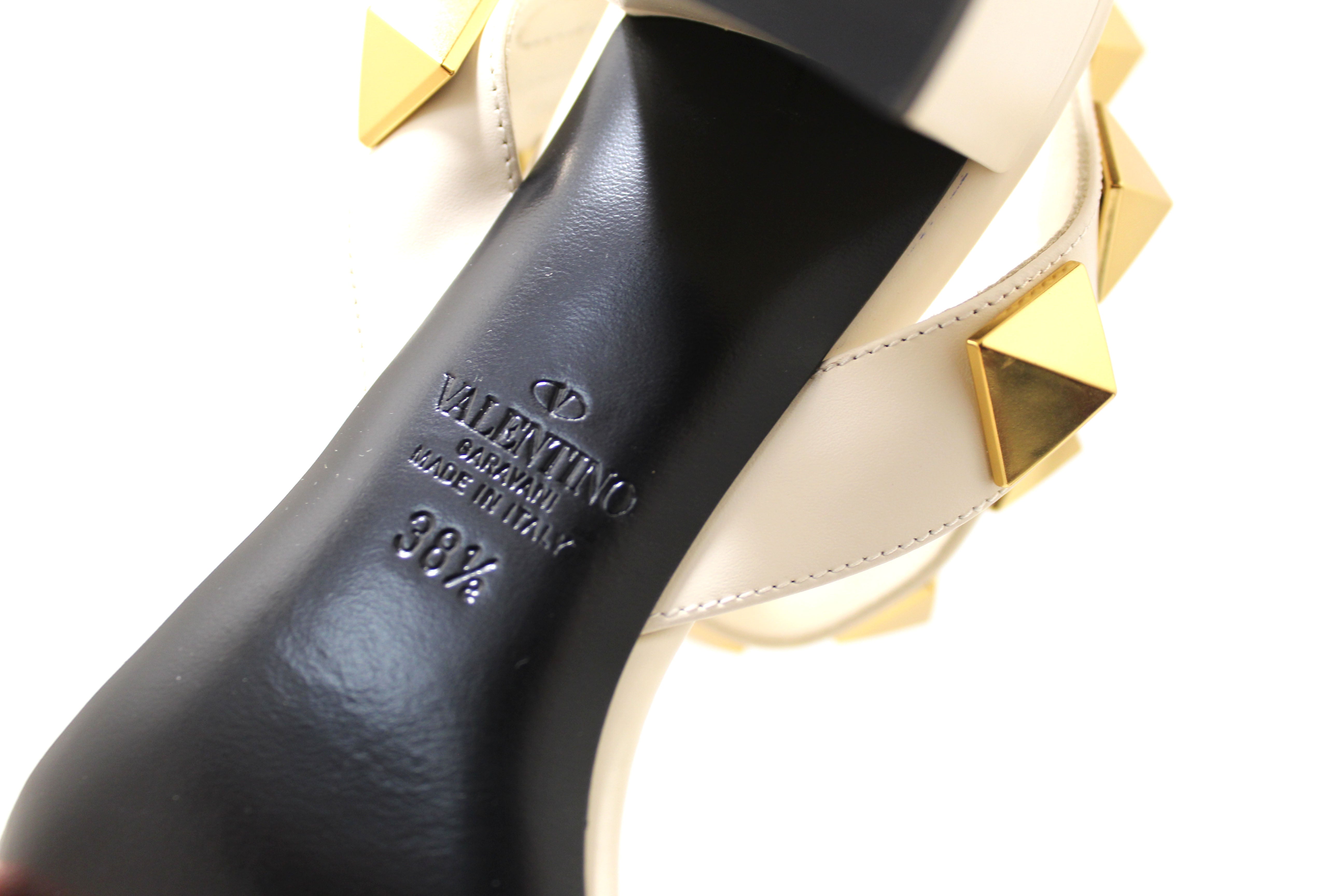 Authentic NEW Valentino Garavani White Leather Roman Stud Ankle-Strap Sandals Size 38.5