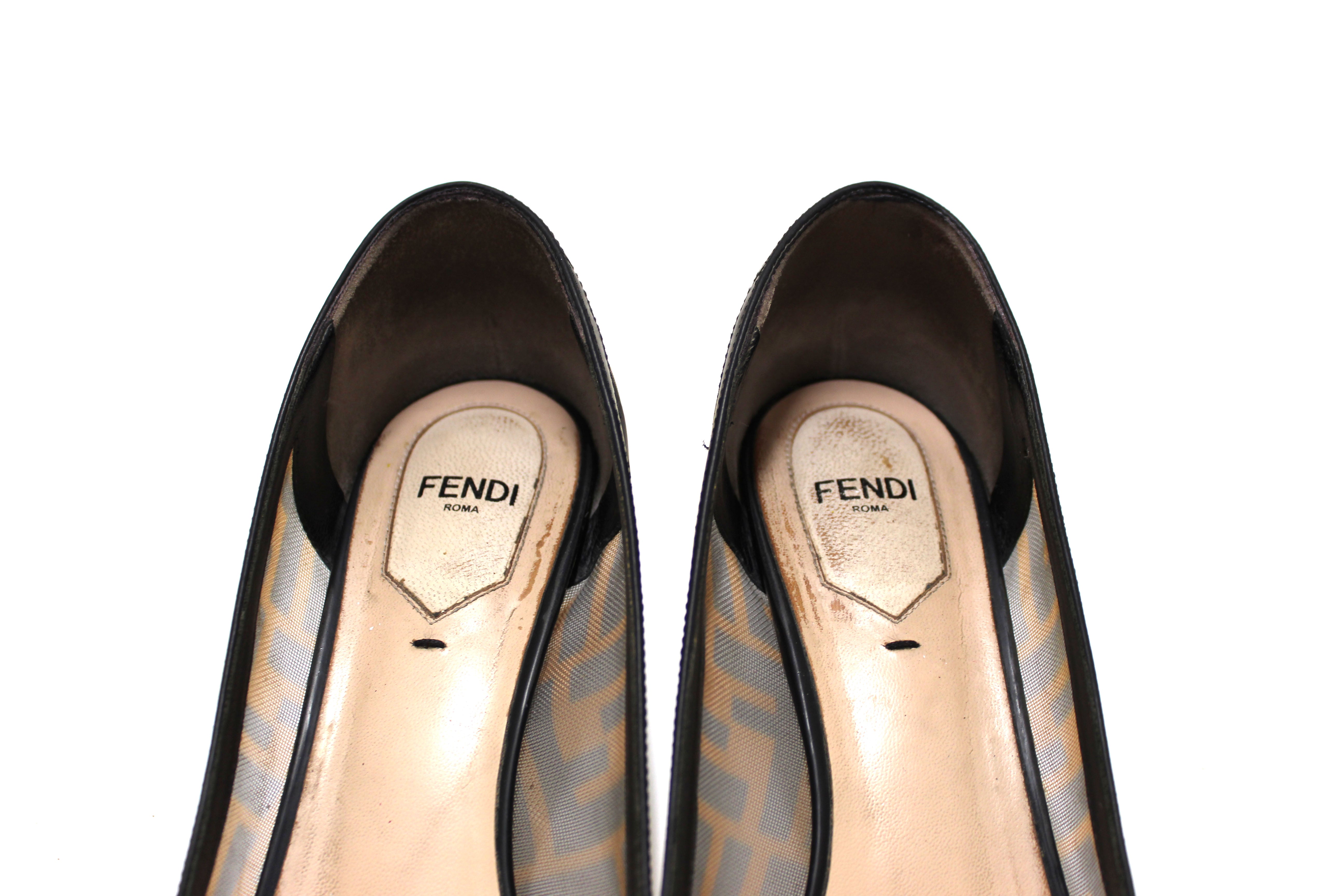 Authentic Fendi Black FF Logo Printed Mesh Colibri Pointed Toe Pumps Size 38