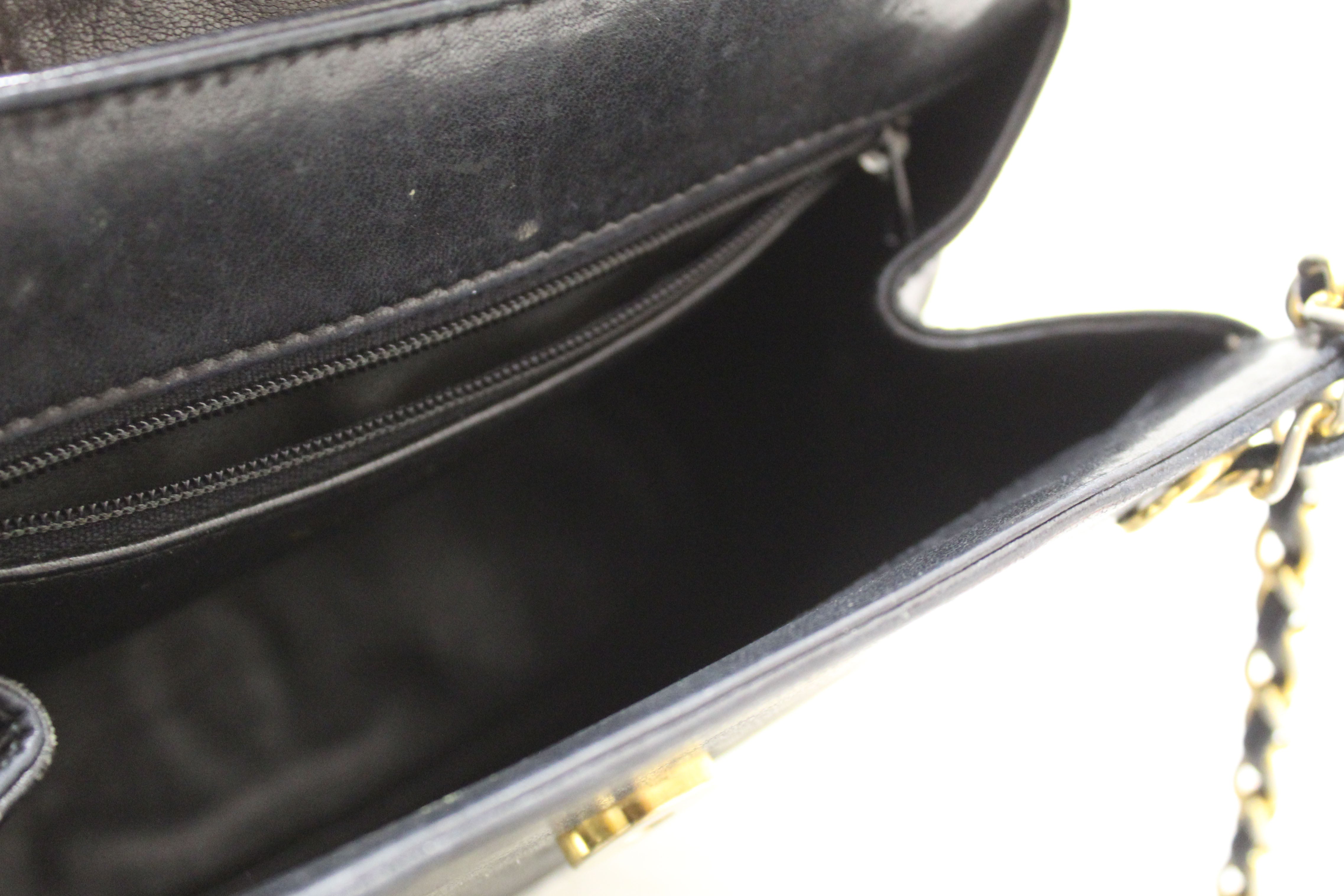 Authentic Chanel Vintage Black Quilted Lambskin Leather Small Tote Chain Shoulder Bag