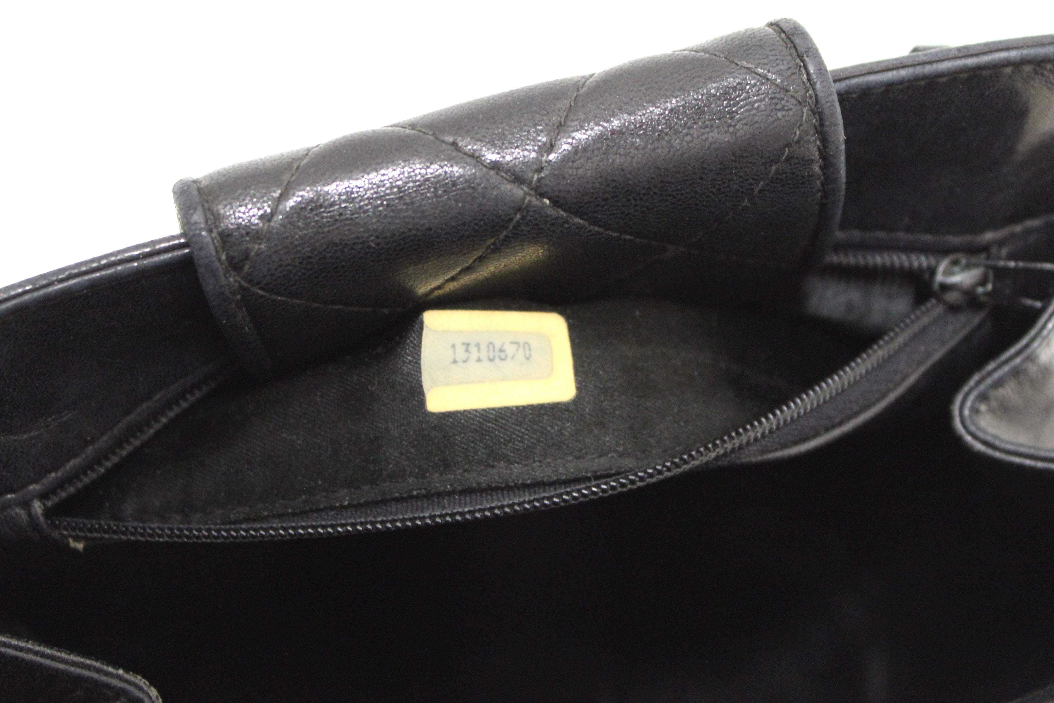 Authentic Chanel Vintage Black Quilted Lambskin Leather Small Tote Chain Shoulder Bag