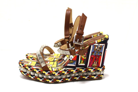 Authentic Christian Louboutin Pyraclou Tarot Wedge Espadrille Sandals size 40