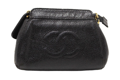 Authentic Chanel Vintage CC Black Caviar Leather Small Party Mini Shoulder Bag