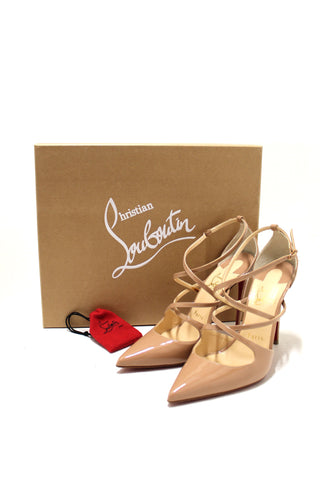 Authentic Christian Louboutin Beige Patent Leather Crossfliketa 100 Pumps Size 35