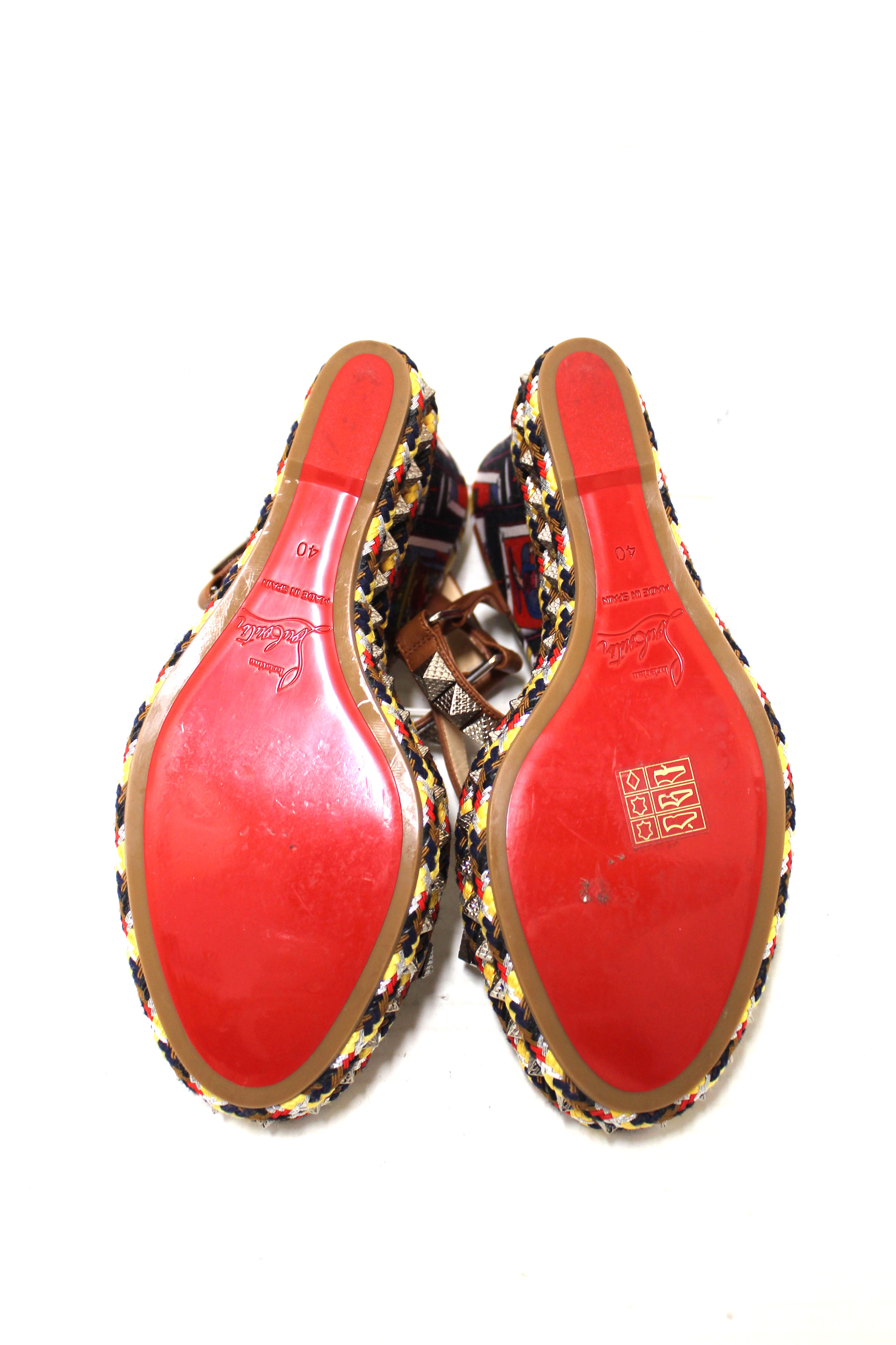 Authentic Christian Louboutin Pyraclou Tarot Wedge Espadrille Sandals size 40