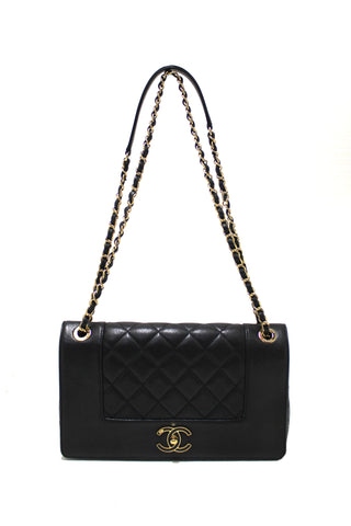 Authentic Chanel Black Quilted Goatskin Leather Large Mademoiselle Flap Bag