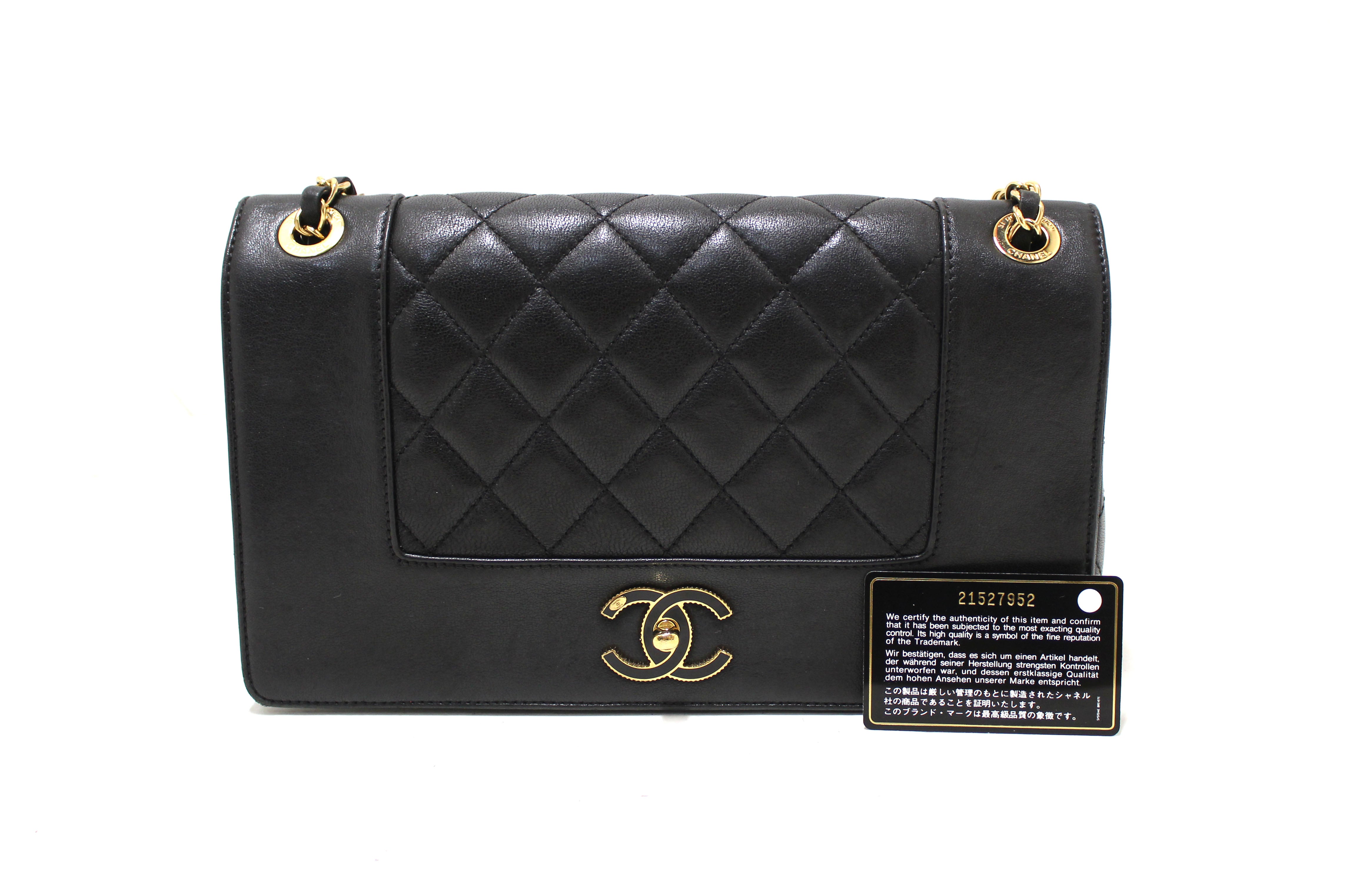 Authentic Chanel Black Quilted Goatskin Leather Large Mademoiselle Flap Bag