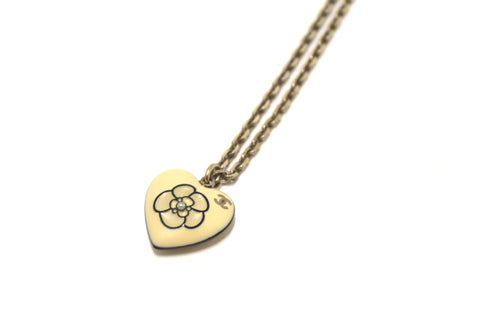 Authentic Chanel Vintage Beige Enamel Mini Heart Pendant Necklace