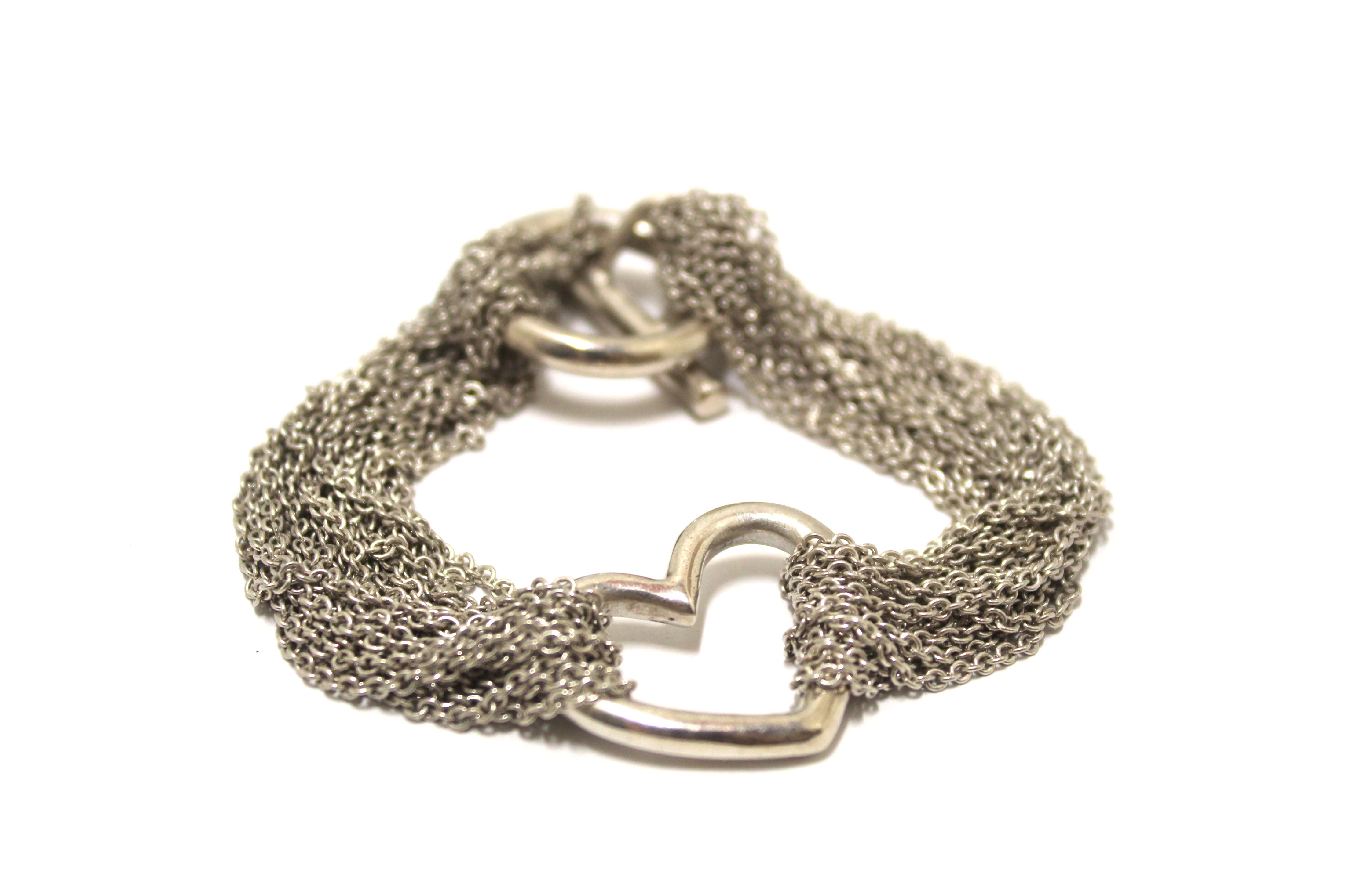Authentic Tiffany & Co. Sterling Silver Open Heart Multi Strand Bracelet