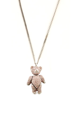 Authentic Christian Dior Vintage Pink Crystal Teddy Bear Necklace